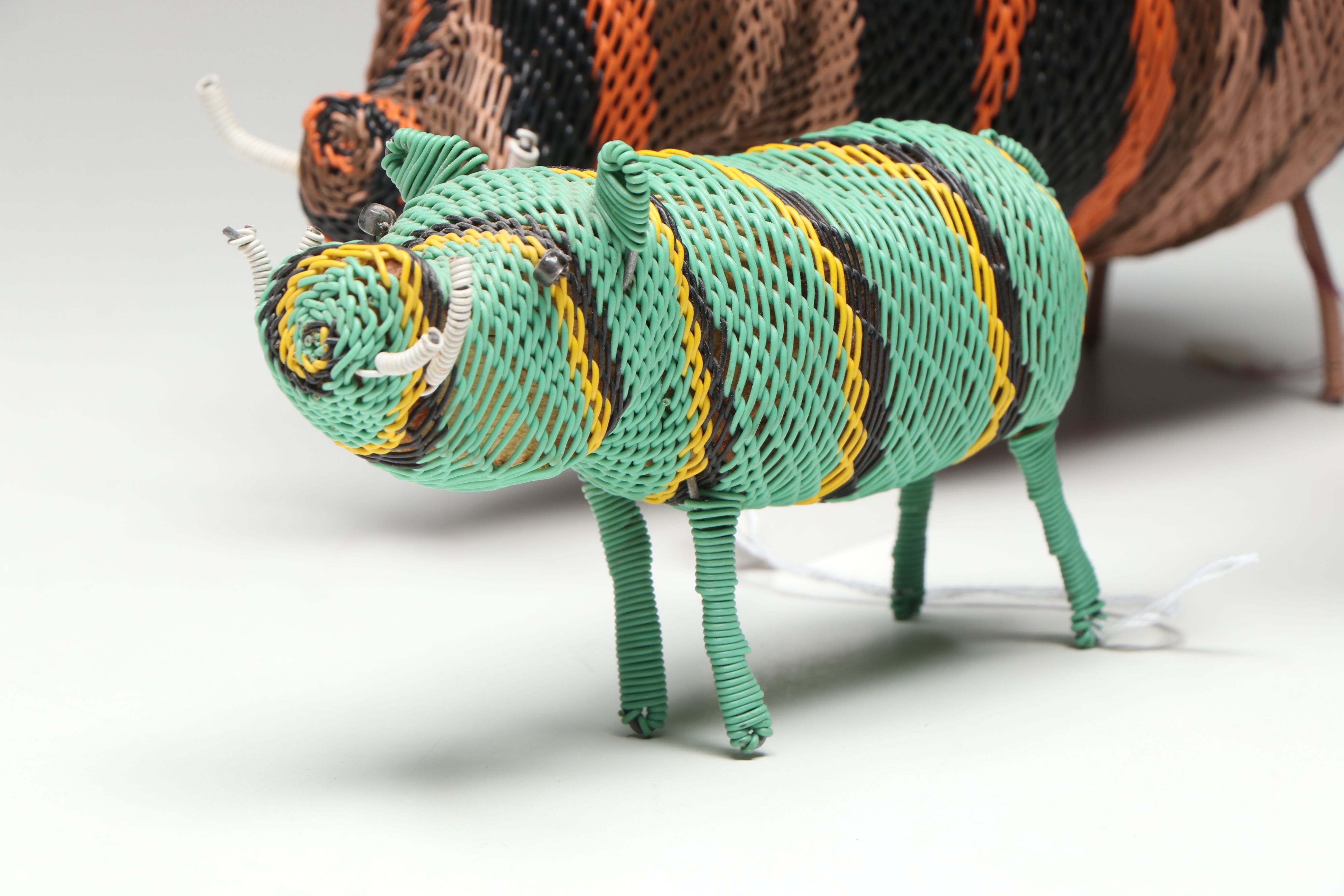 African Zulu Peoples Telephone Wire over Wood Guinea Fowl and Other Animals