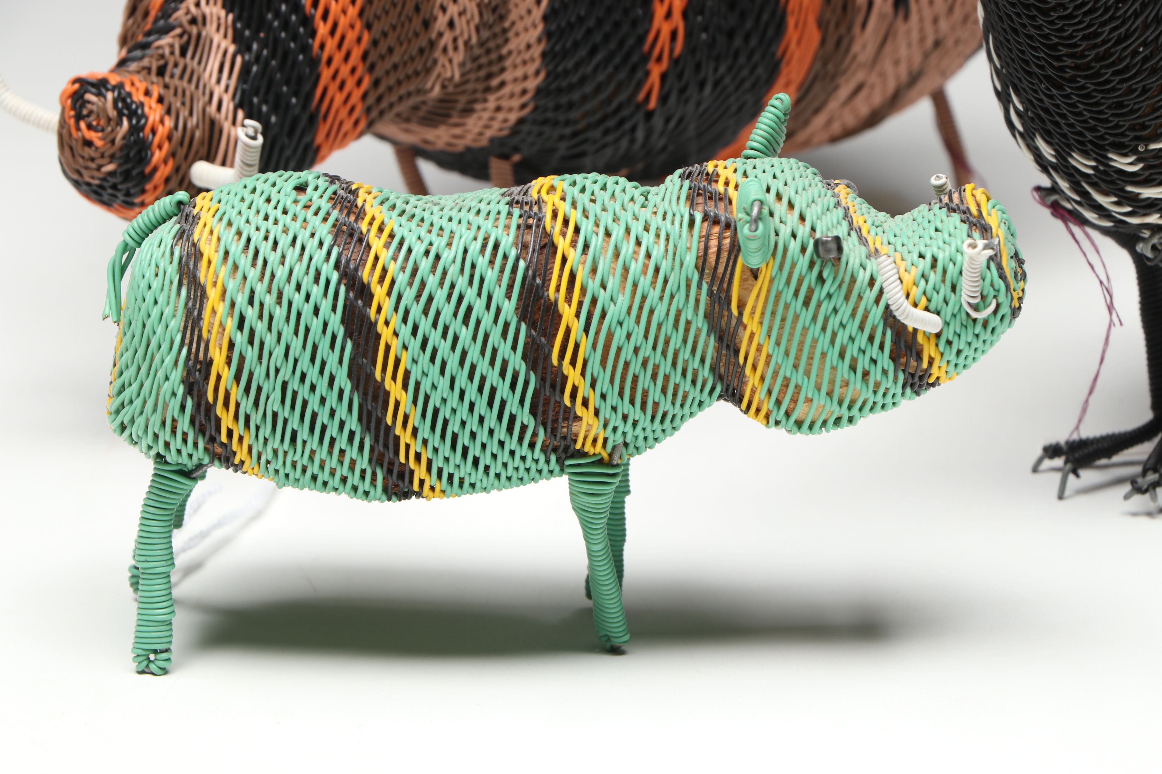 African Zulu Peoples Telephone Wire over Wood Guinea Fowl and Other Animals