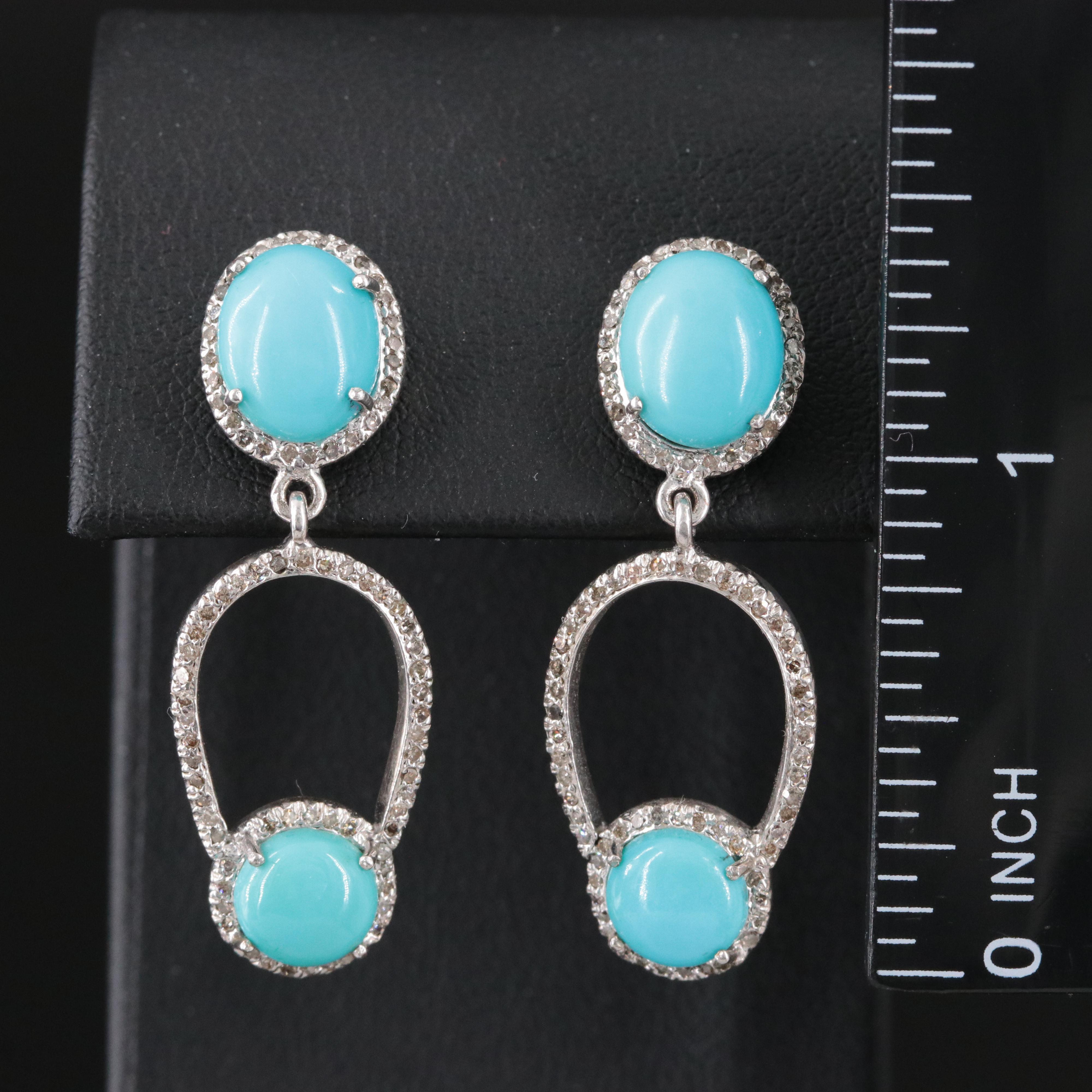 Sterling Turquoise and Diamond Earrings