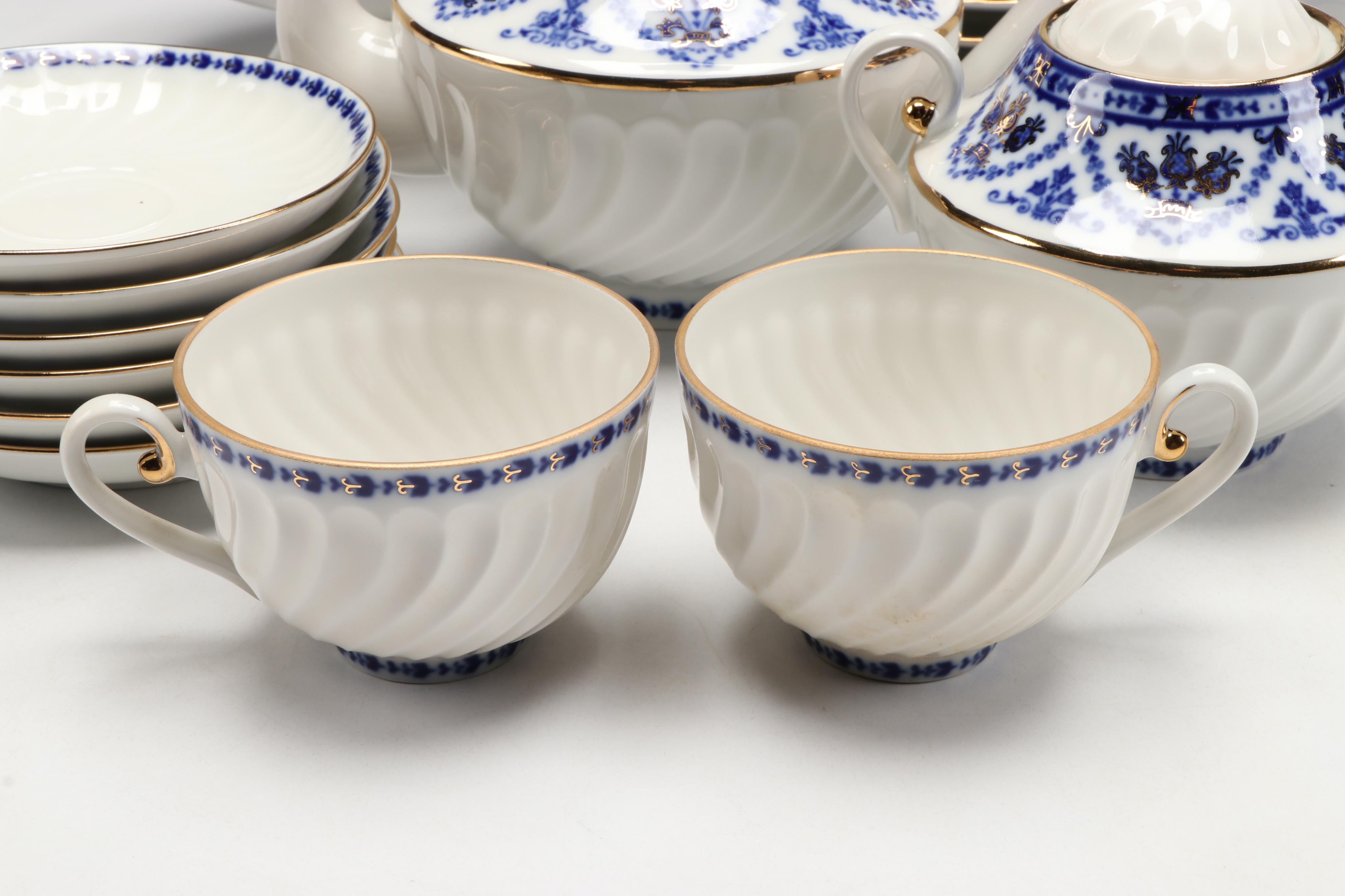 Lomonosov "Cobalt Frieze" Gold Gilt Porcelain Teaware