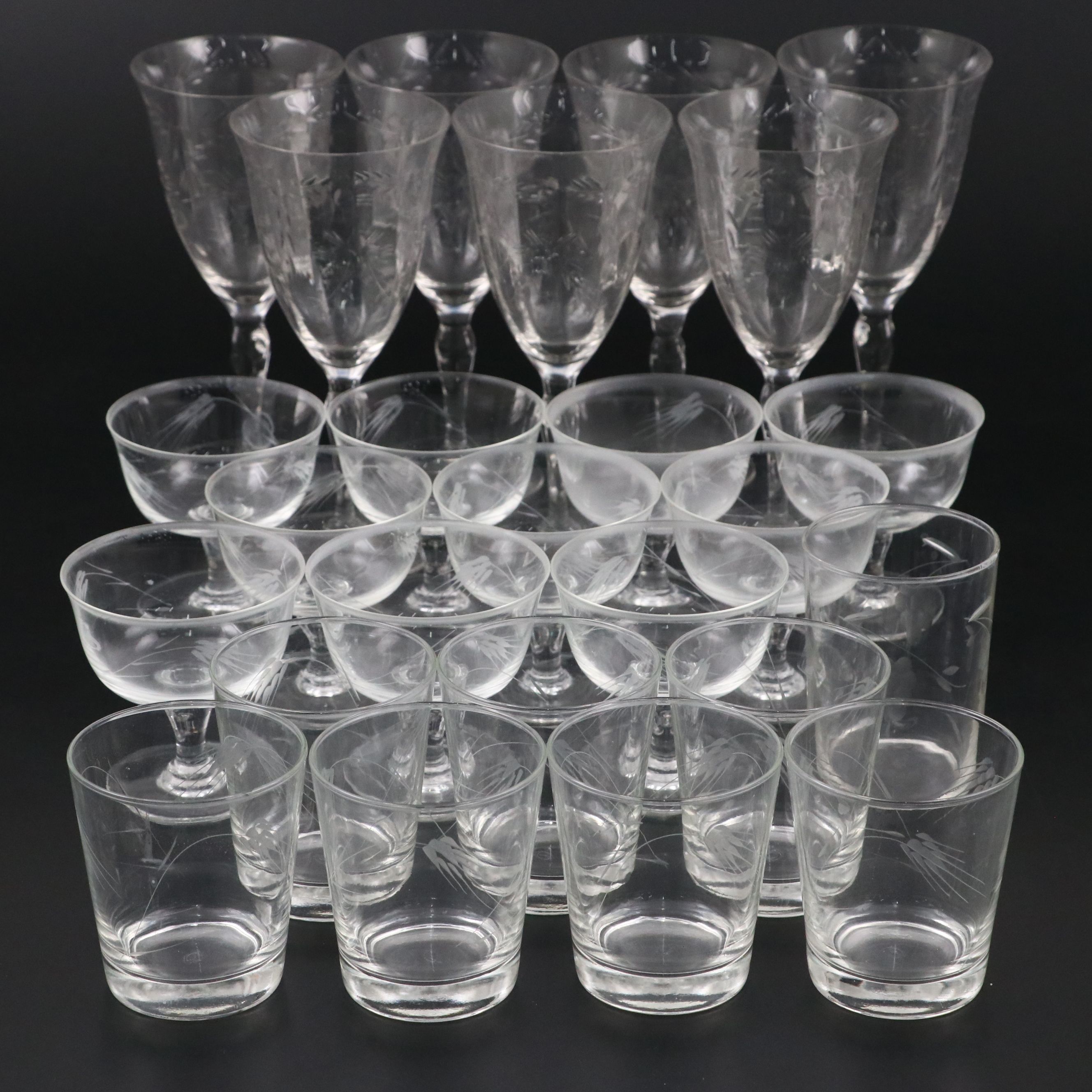 Water and Sherbet Glasses with Old Fashioned Glasses