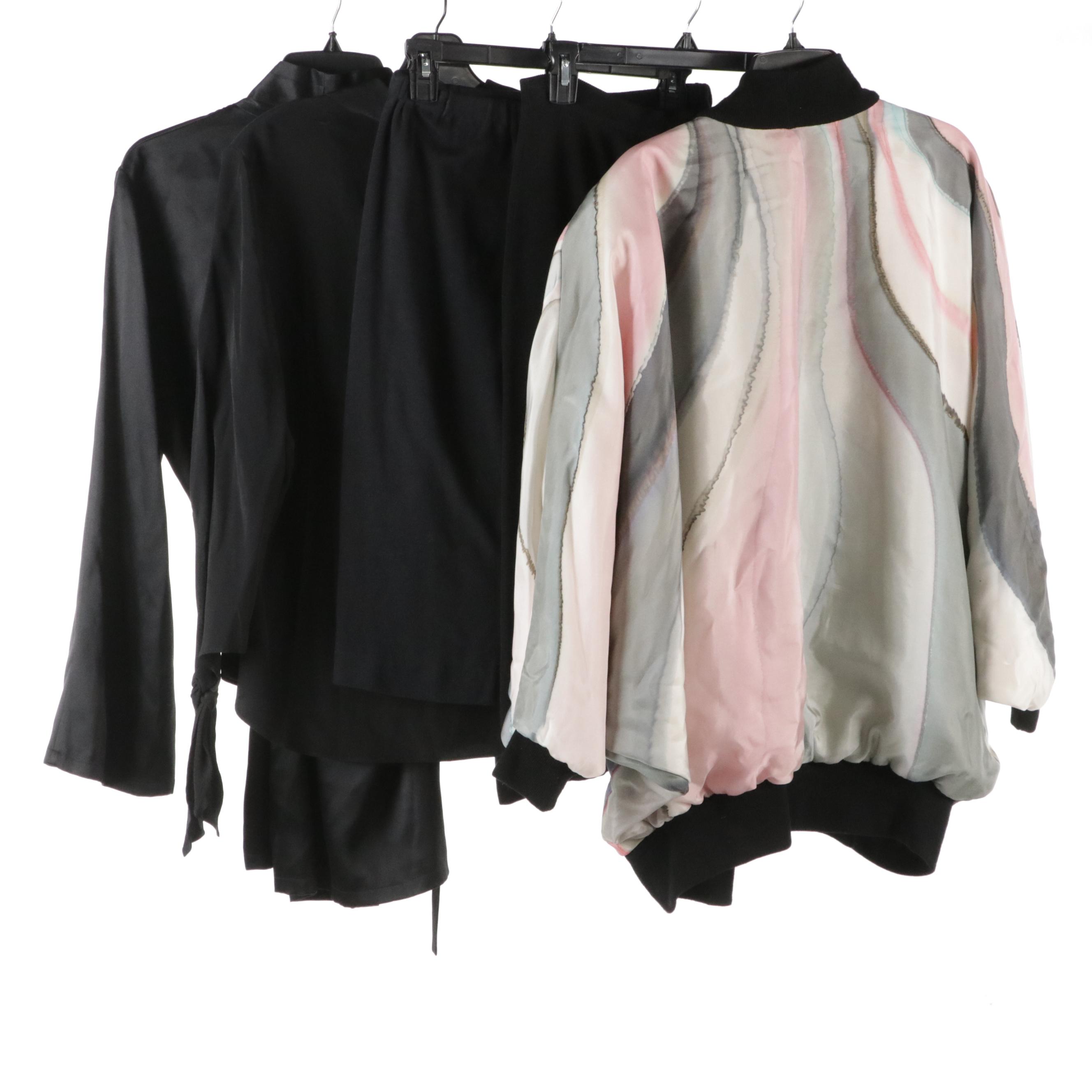 J. Peterman Company Black Silk Button-Down Blouse, Wrap Top, Other Skirts & More