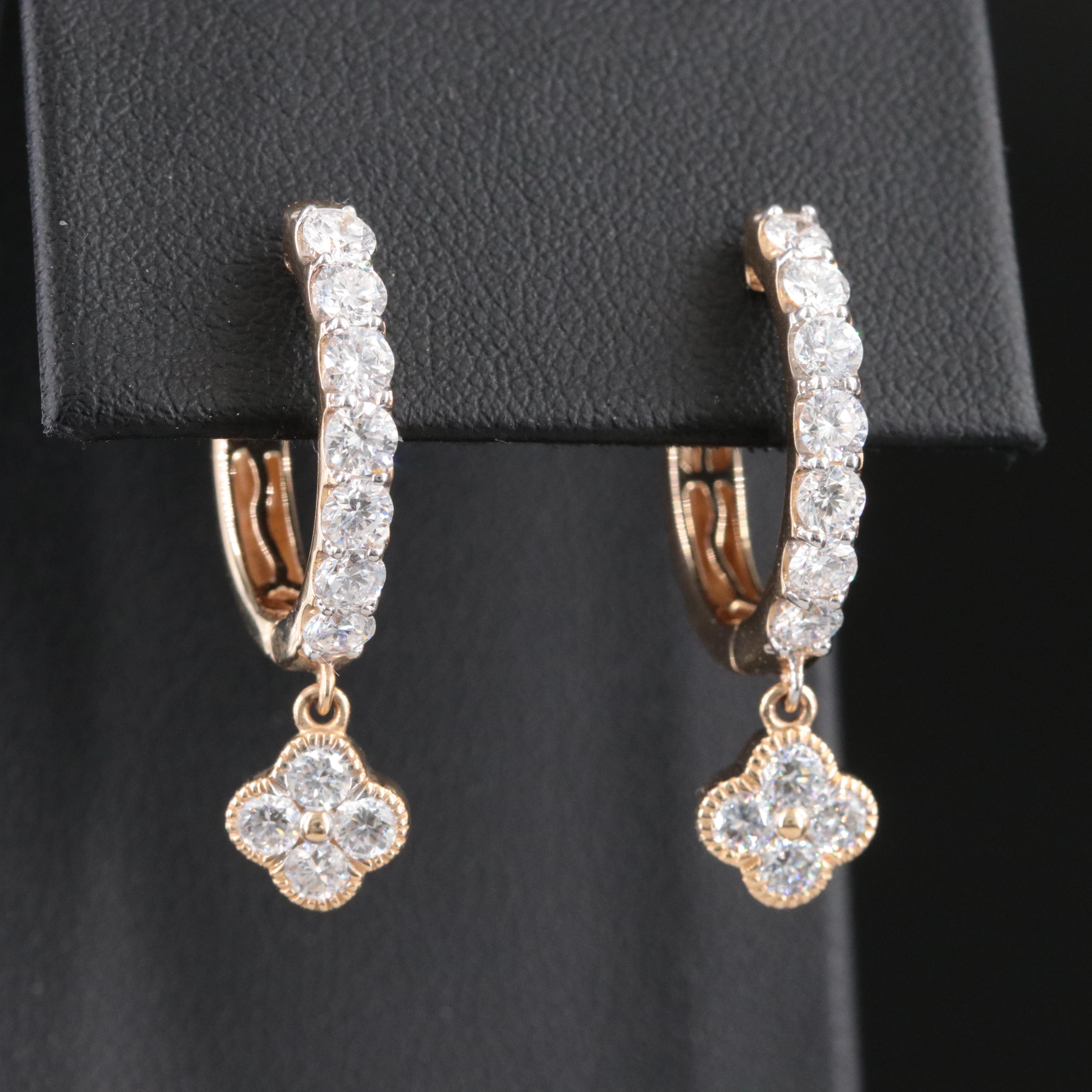 14K 2.00 CTW Lab Grown Diamond Hoop Earrings with Quatrefoil Charms