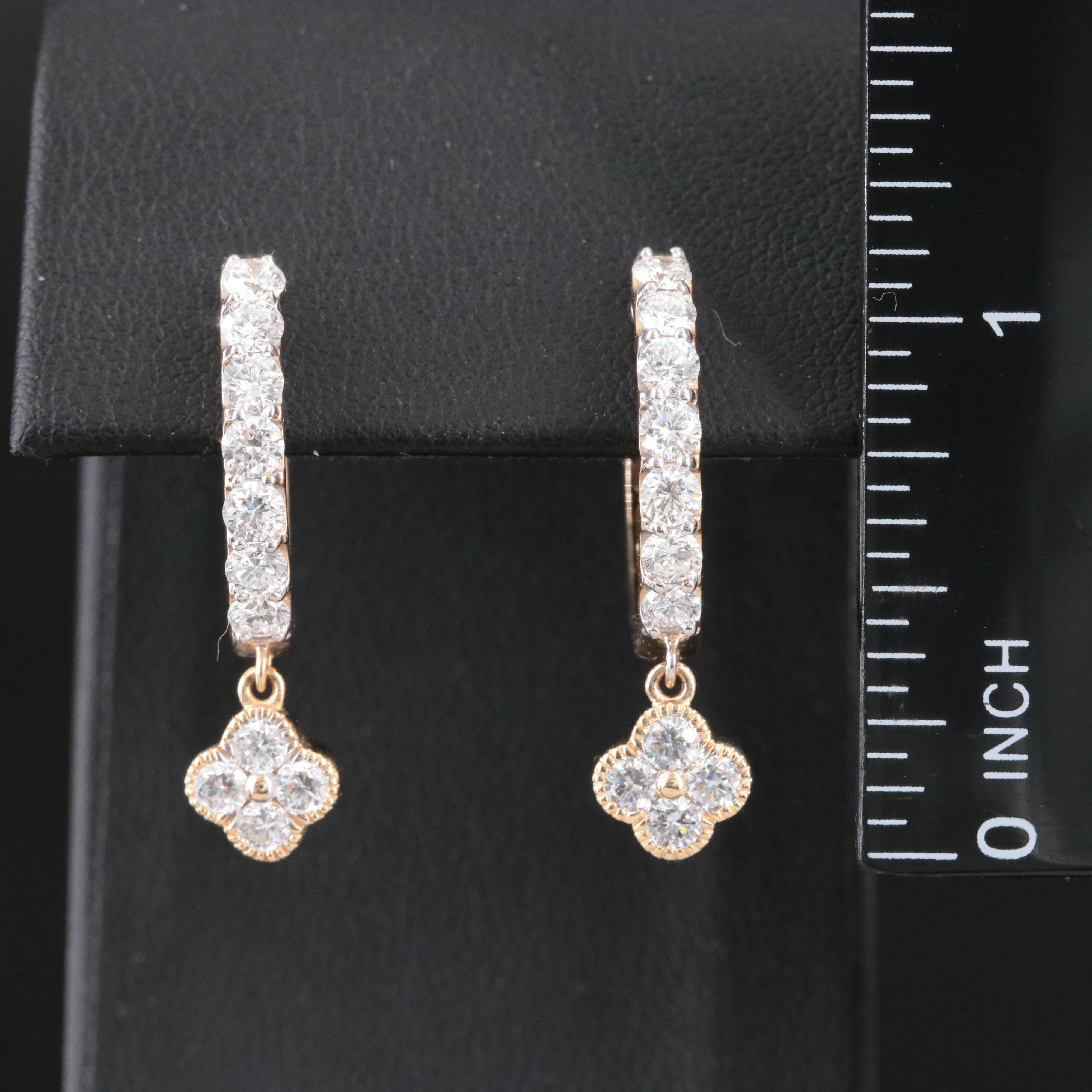 14K 2.00 CTW Lab Grown Diamond Hoop Earrings with Quatrefoil Charms