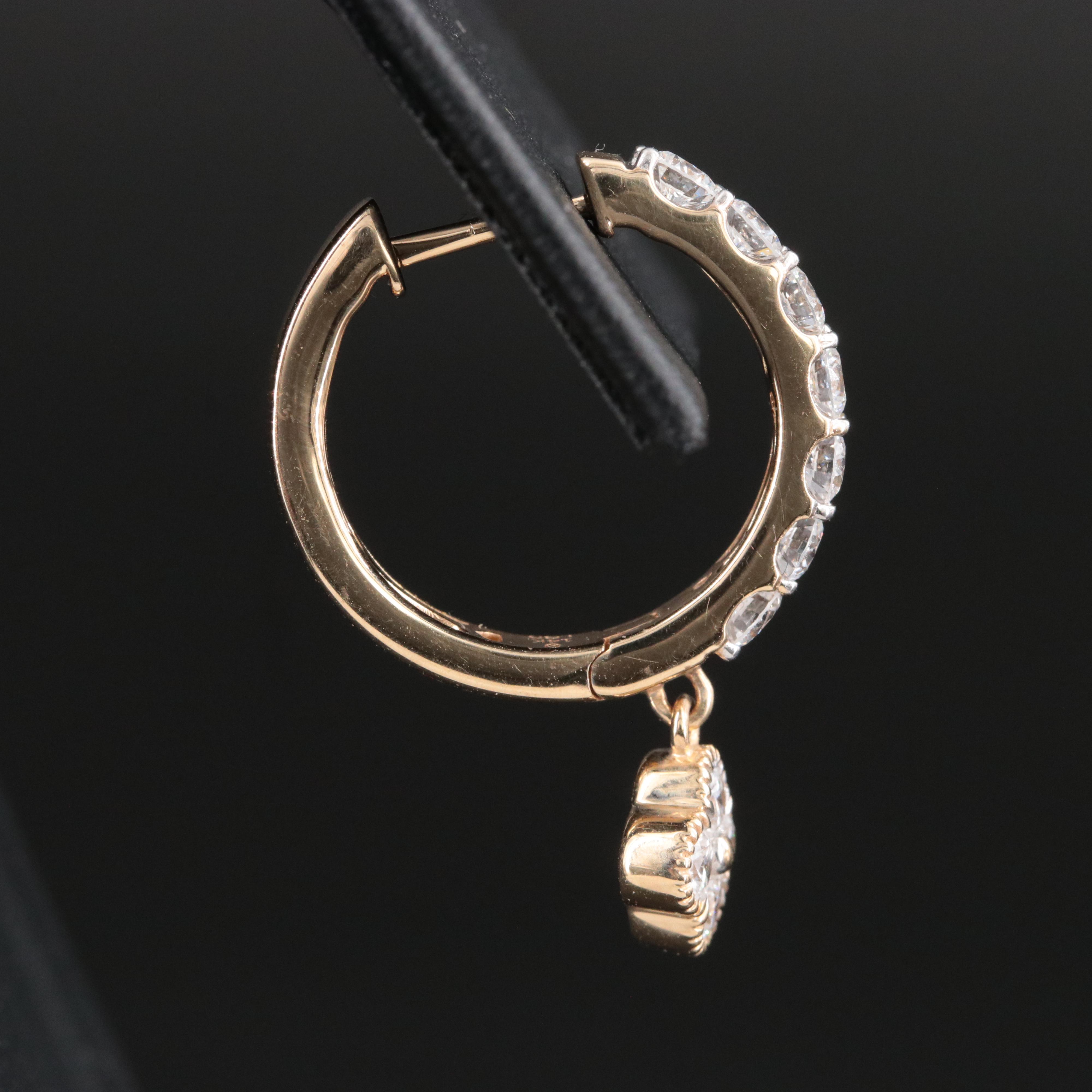 14K 2.00 CTW Lab Grown Diamond Hoop Earrings with Quatrefoil Charms