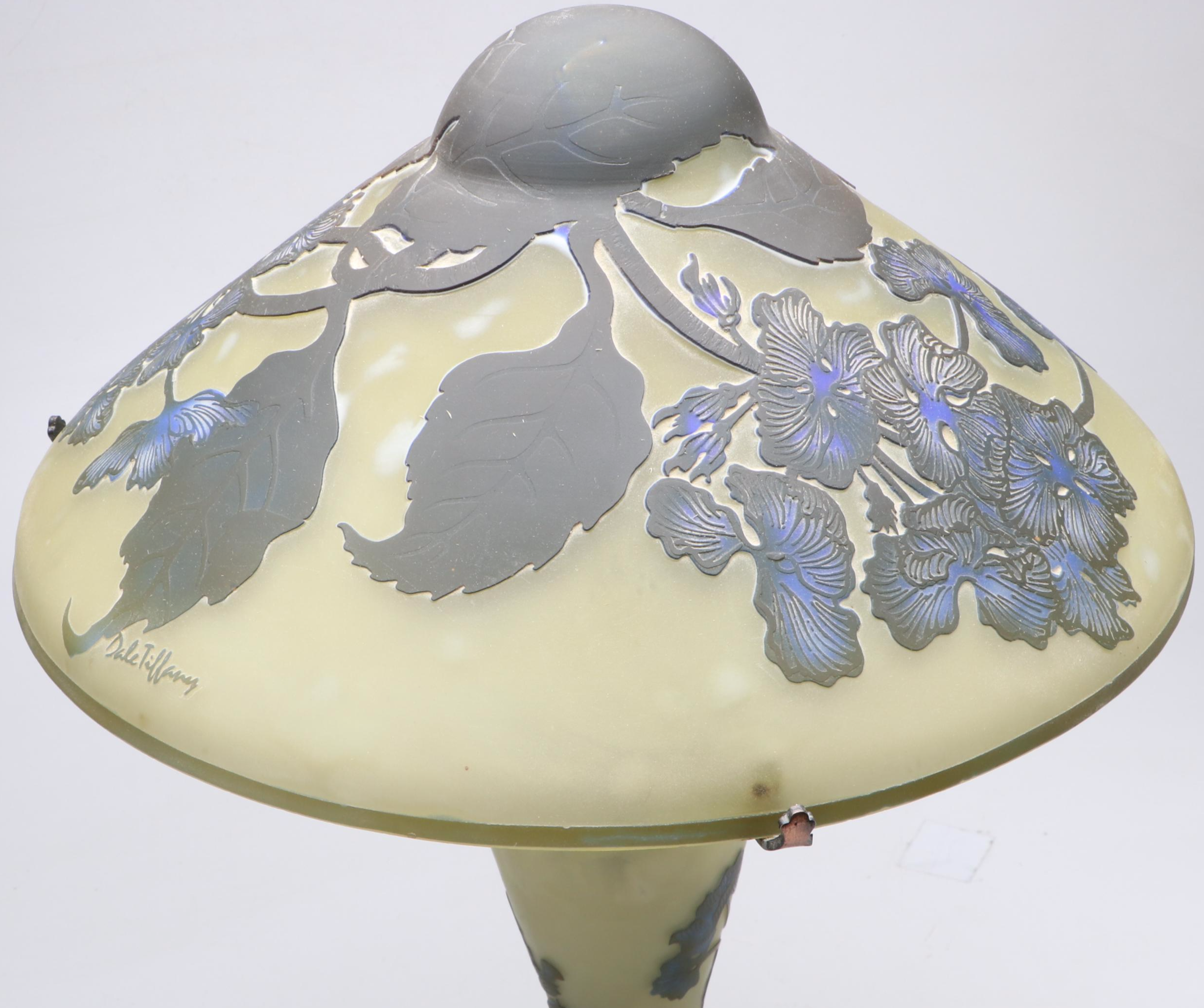 Dale Tiffany Art Nouveau Style Cameo Glass Table Lamp with Illuminated Base