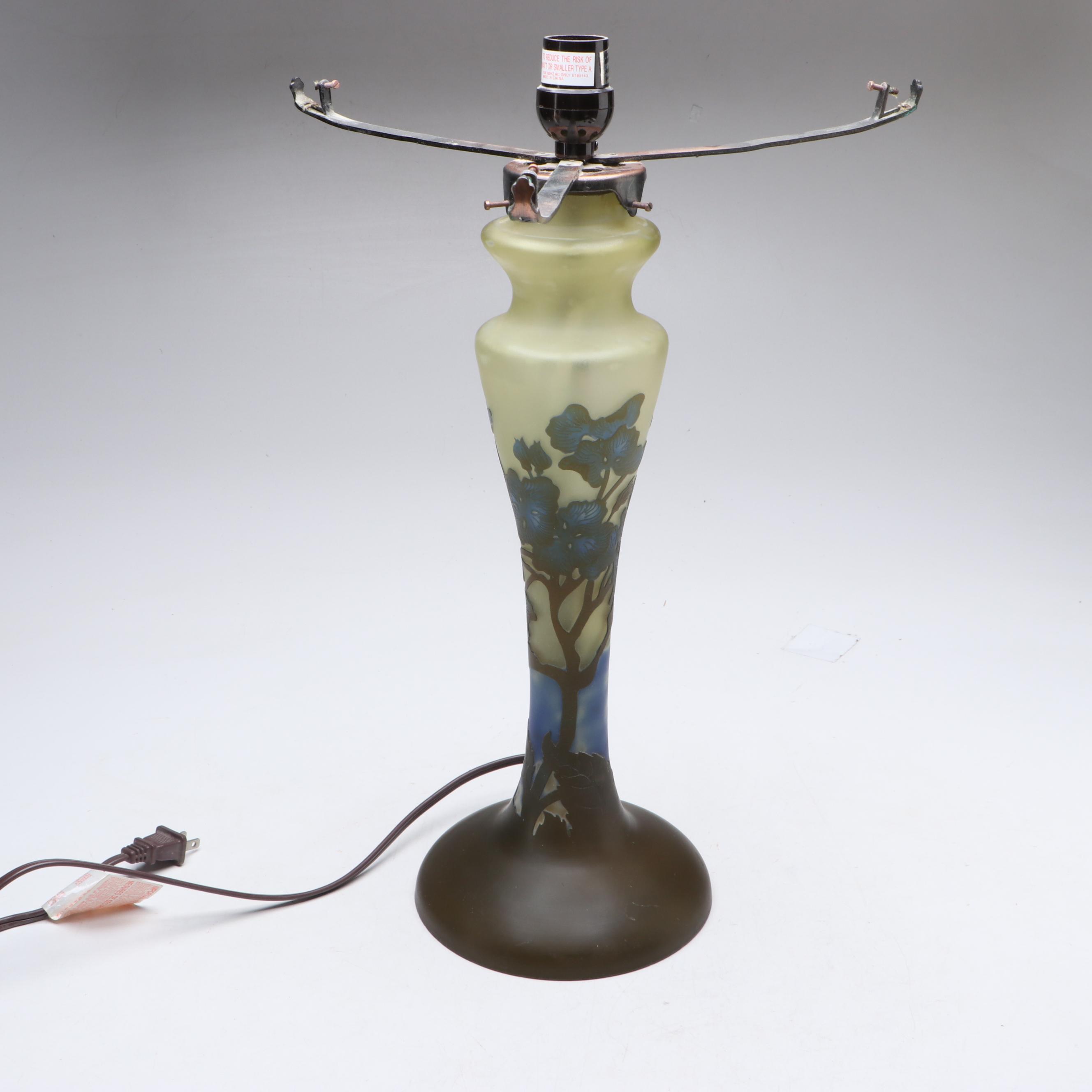 Dale Tiffany Art Nouveau Style Cameo Glass Table Lamp with Illuminated Base