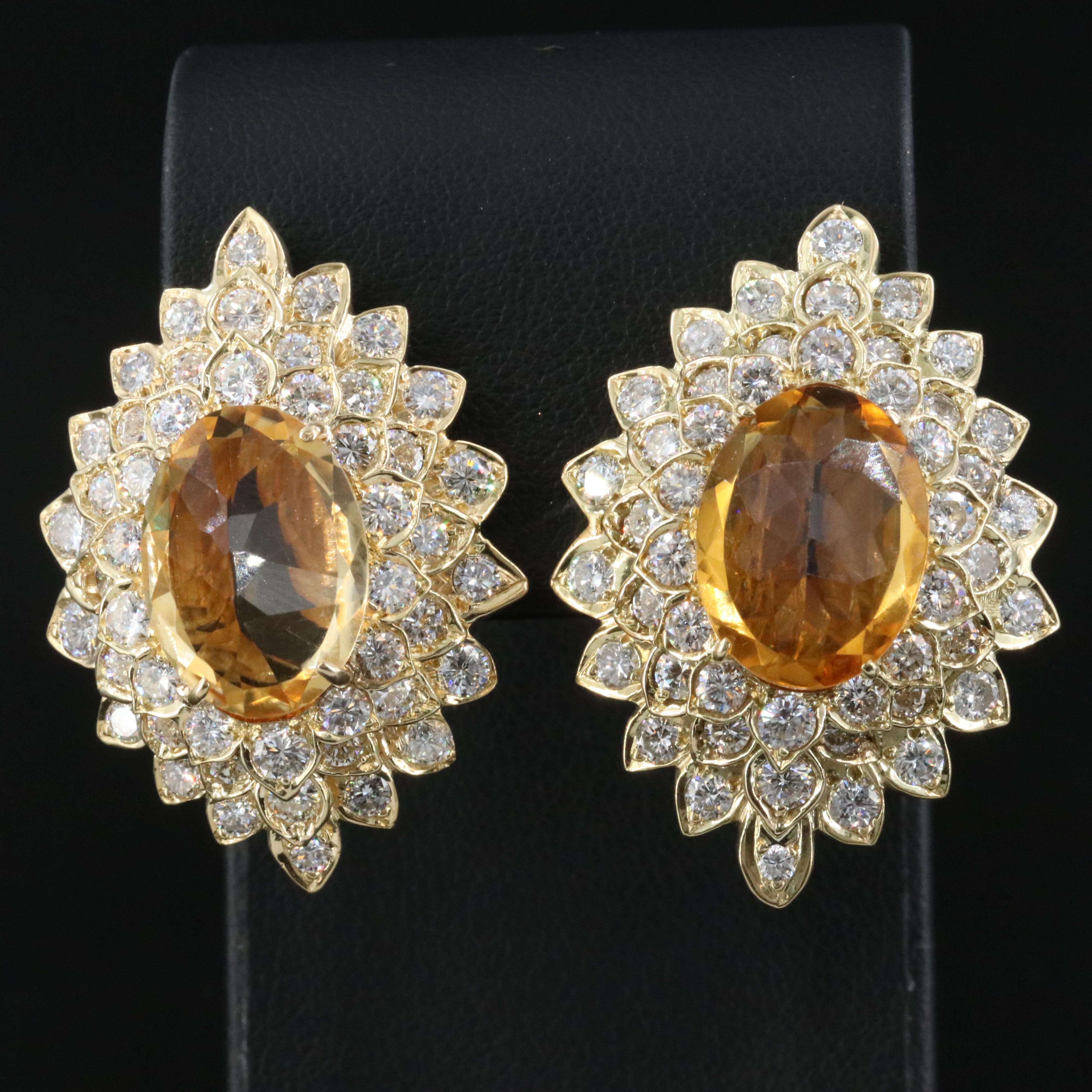 18K 20.00 CTW Citrine and 7.05 CTW Diamond Earrings