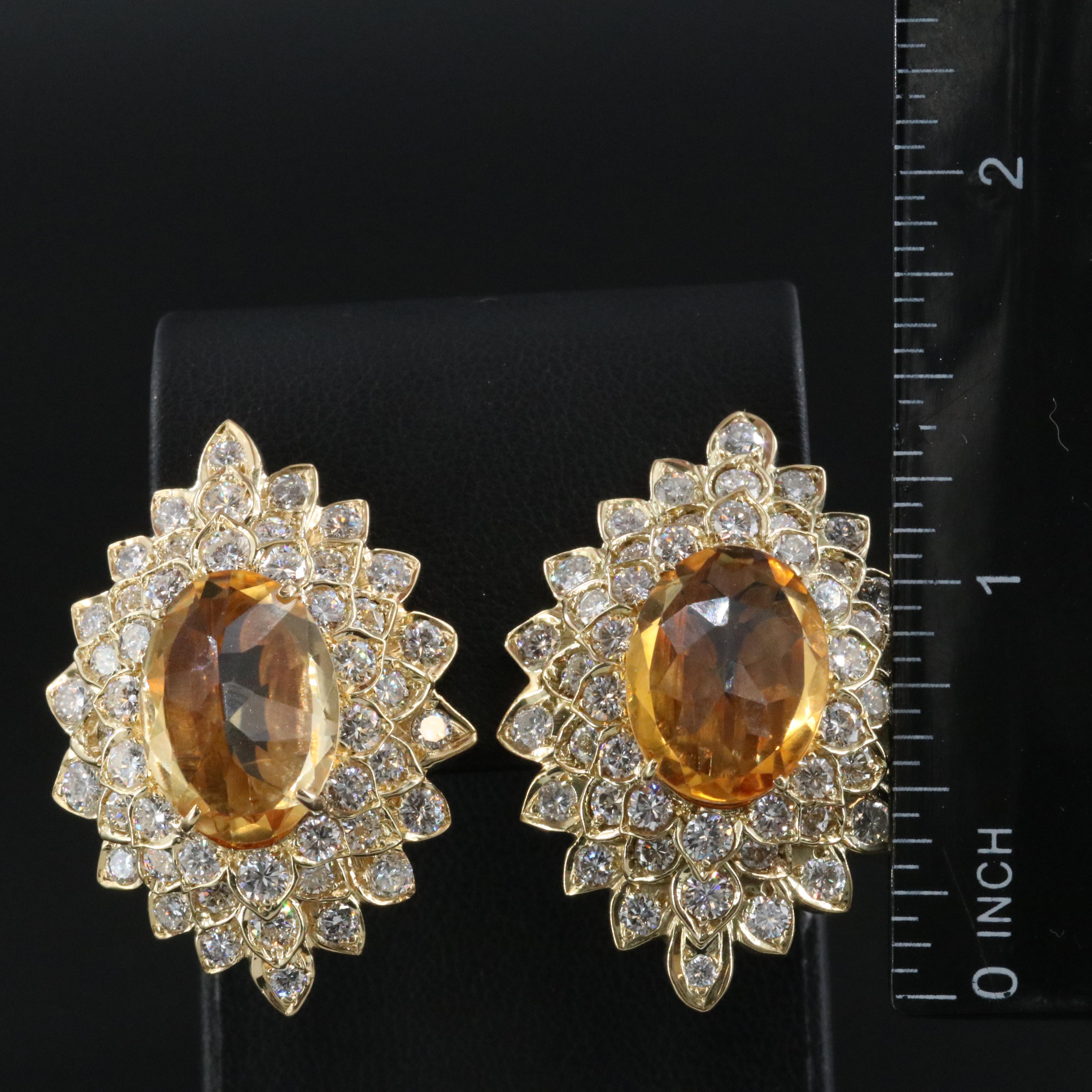 18K 20.00 CTW Citrine and 7.05 CTW Diamond Earrings