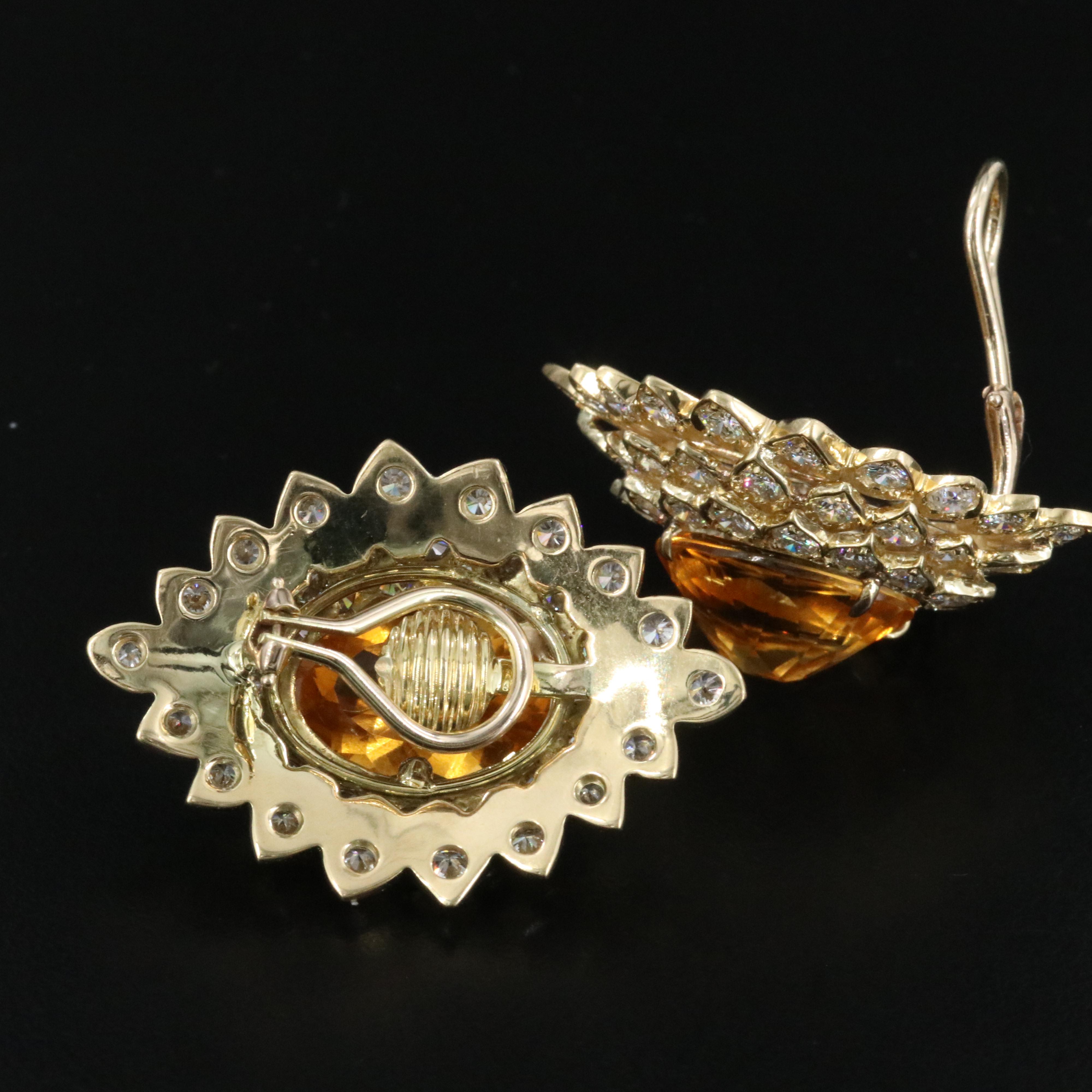 18K 20.00 CTW Citrine and 7.05 CTW Diamond Earrings
