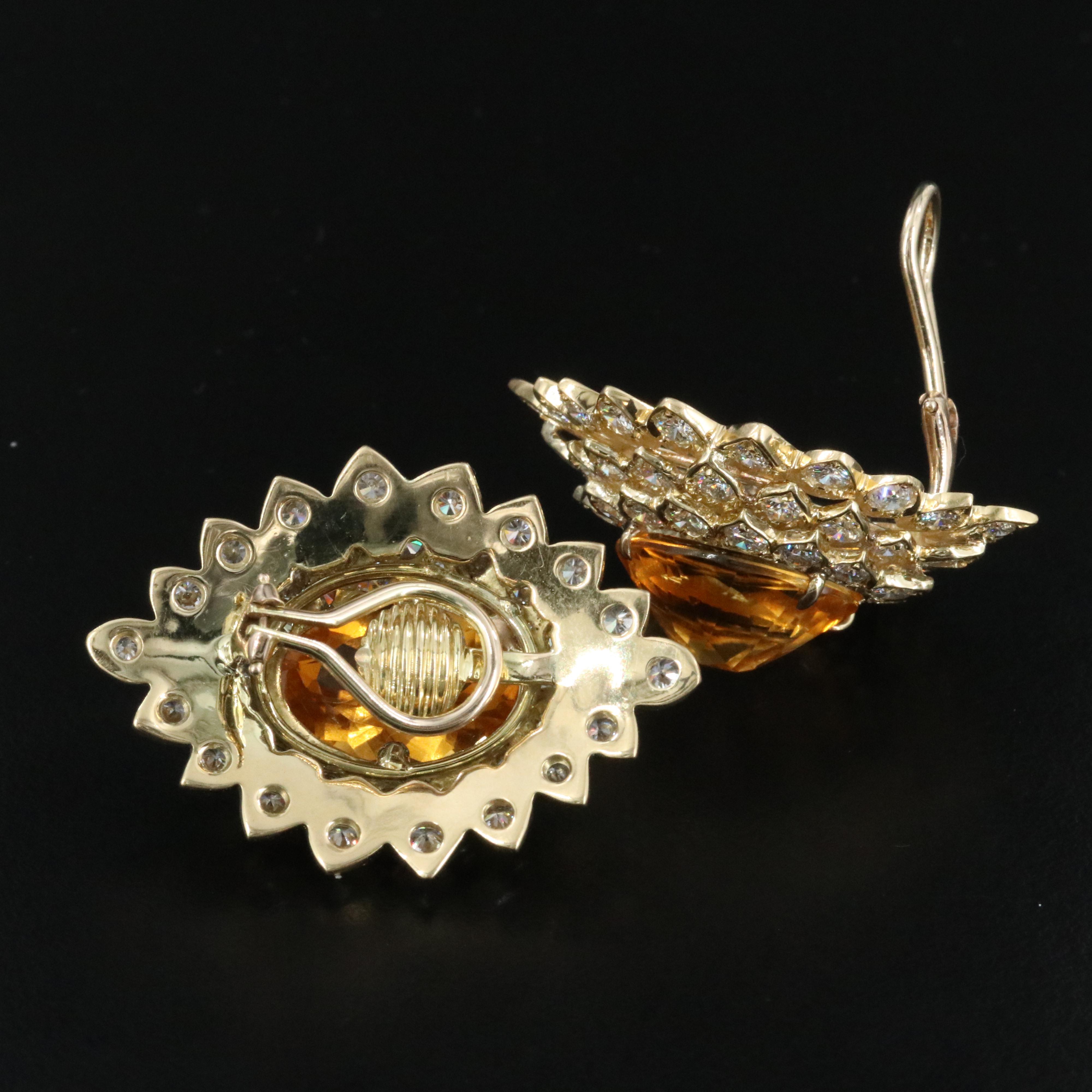 18K 20.00 CTW Citrine and 7.05 CTW Diamond Earrings