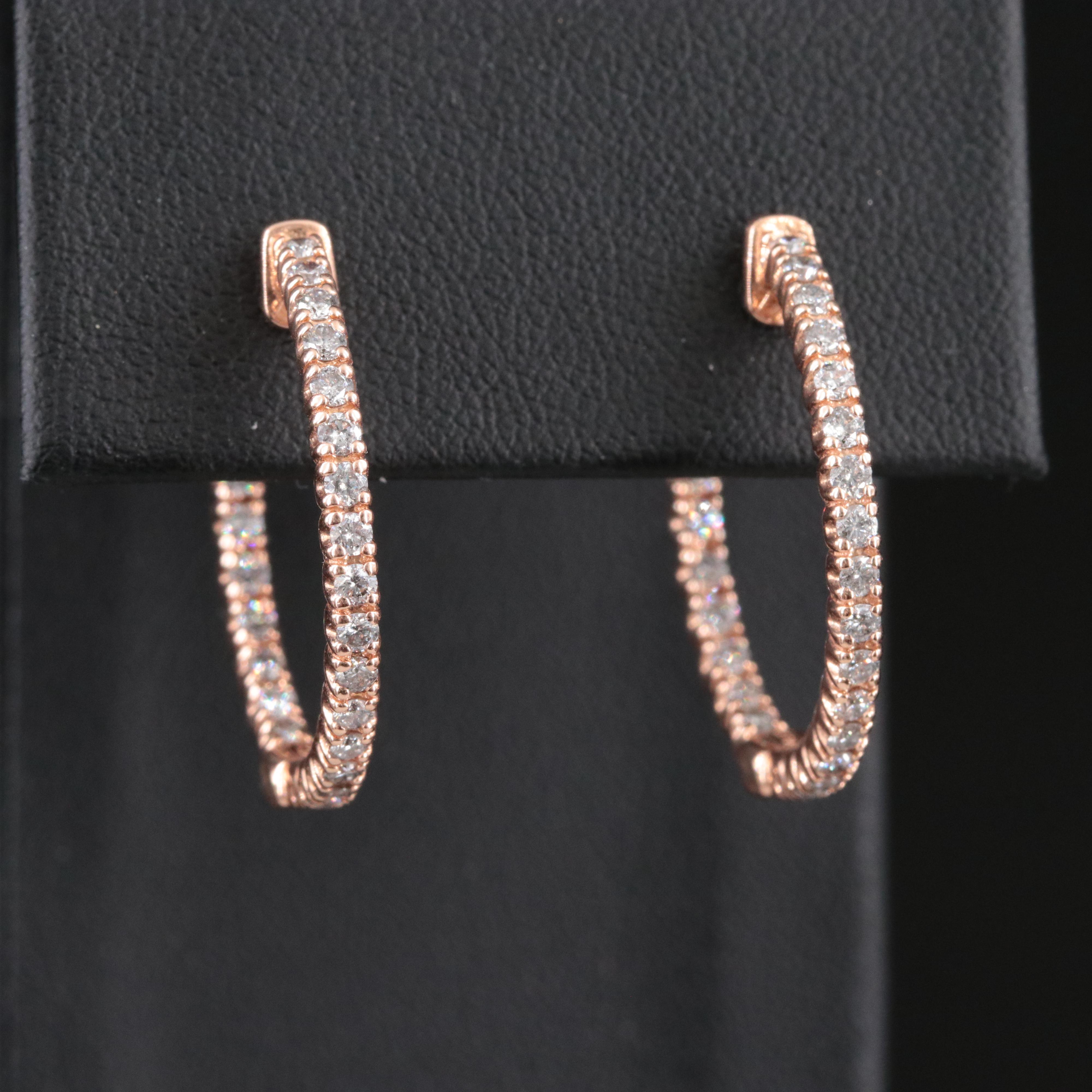 14K Rose Gold 1.00 CTW Diamond Inside-Out Hoop Earrings