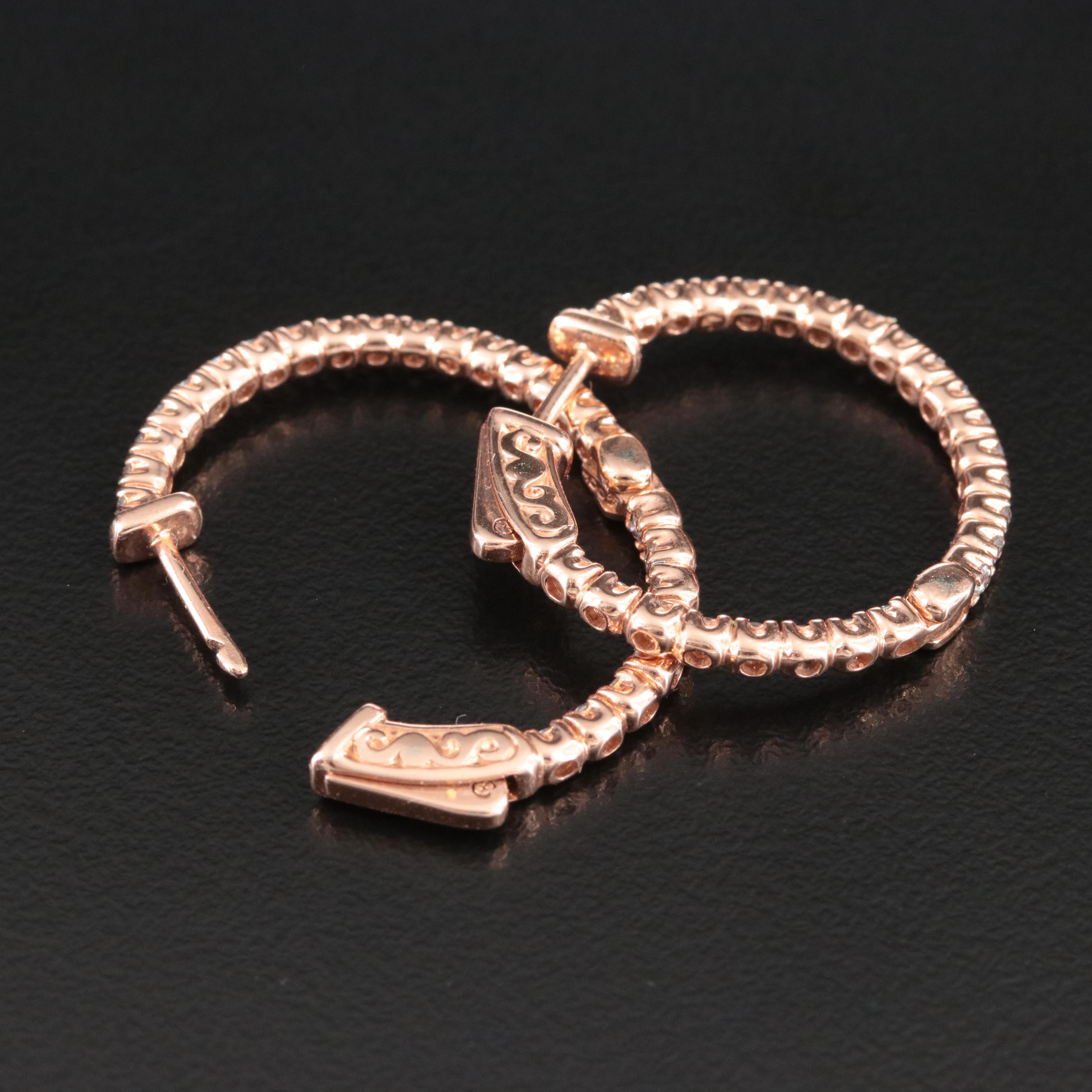 14K Rose Gold 1.00 CTW Diamond Inside-Out Hoop Earrings