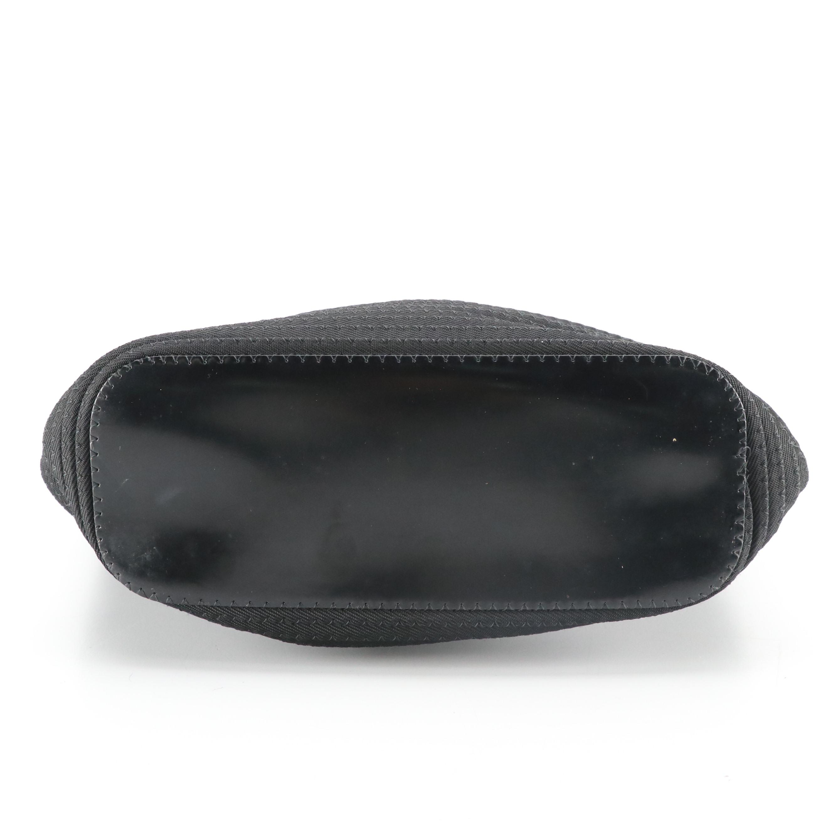 Gucci Bamboo Top Handle Bag in Black Ribbed Nylon Canvas and Leather