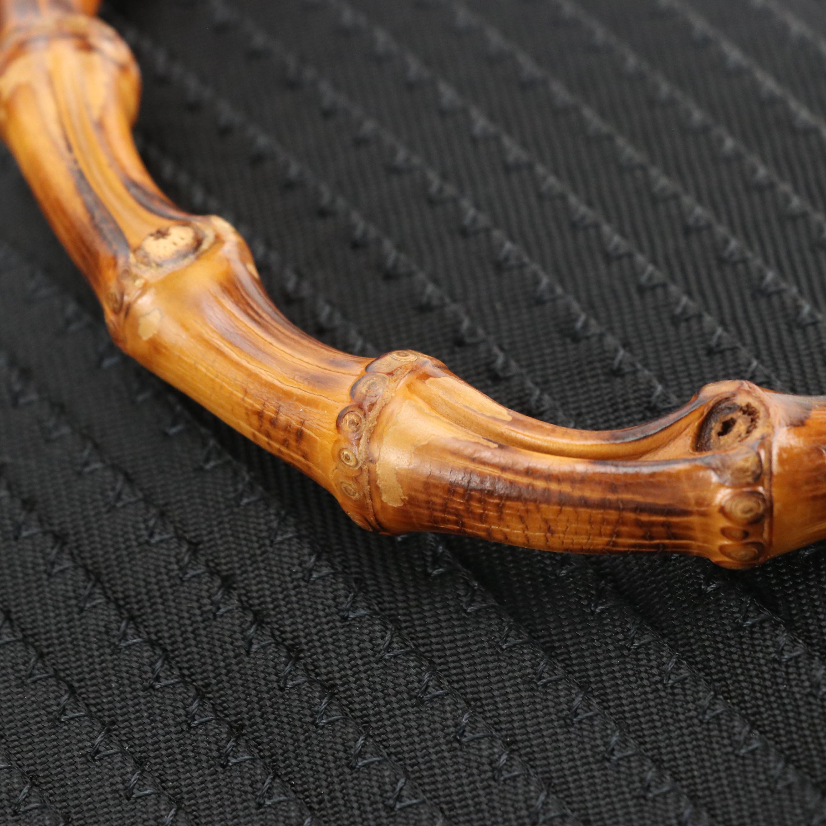 Gucci Bamboo Top Handle Bag in Black Ribbed Nylon Canvas and Leather