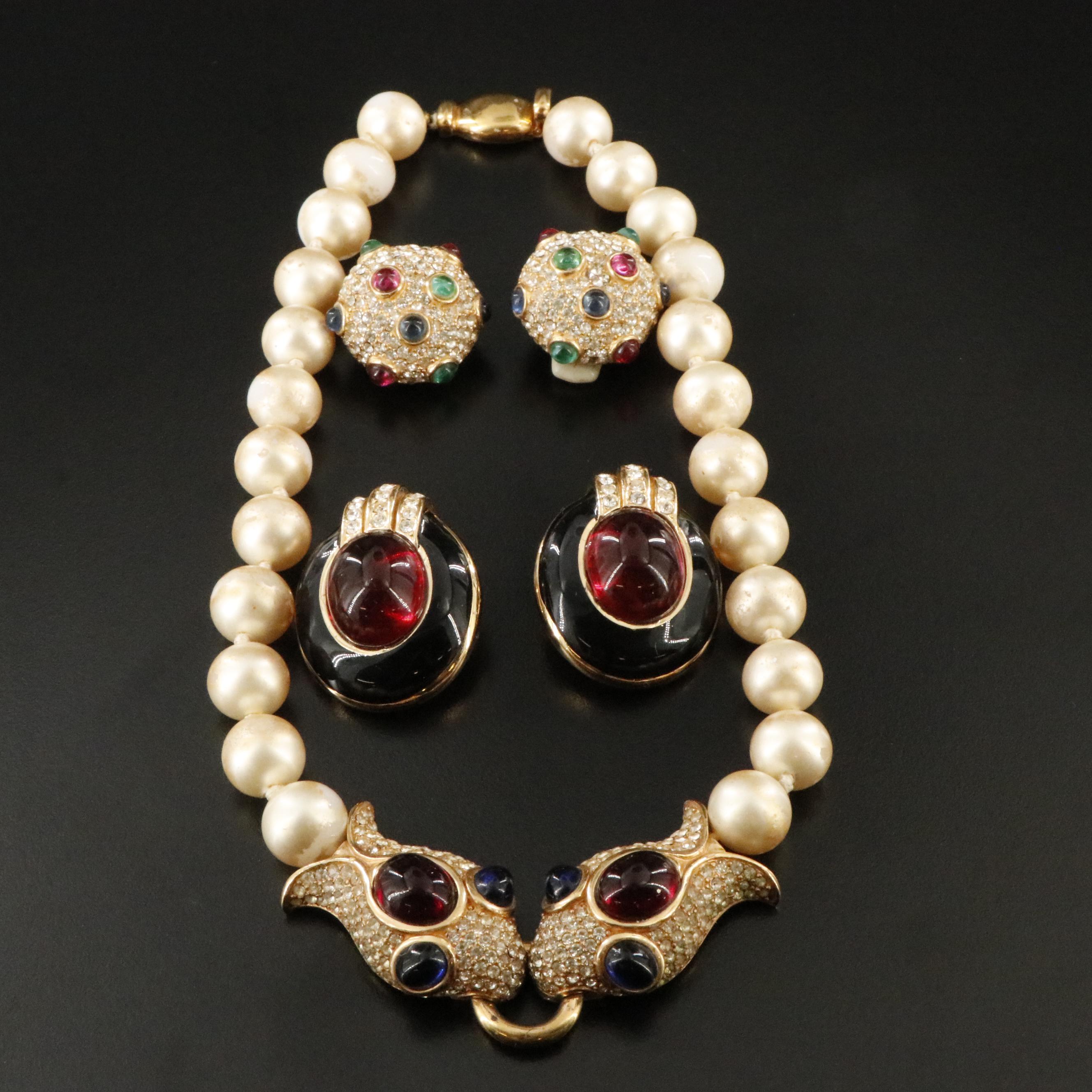 Ciner Jewel Tone Serpent Doorknocker Necklace and Earrings