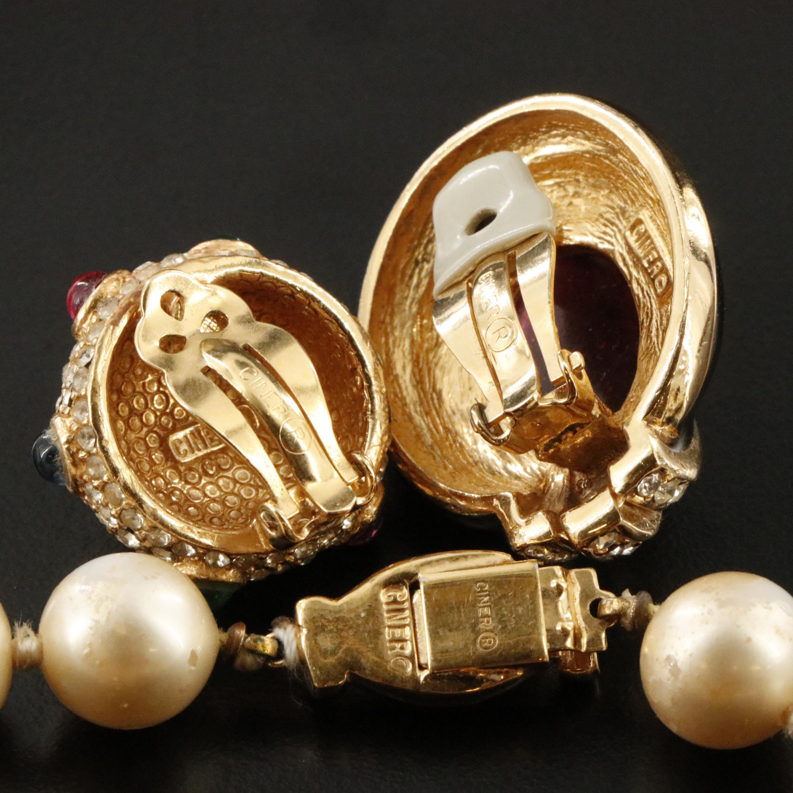 Ciner Jewel Tone Serpent Doorknocker Necklace and Earrings