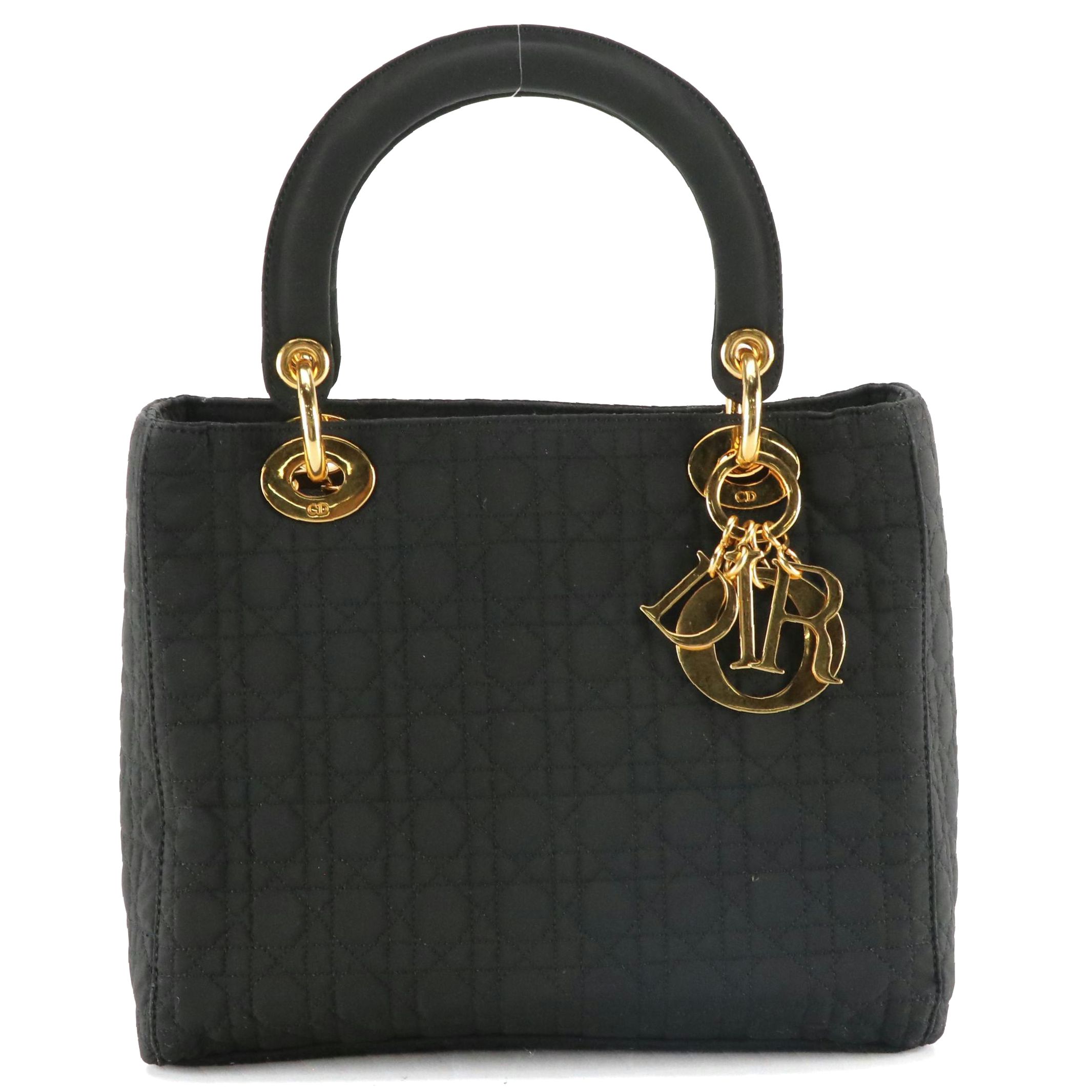 Christian Dior Small Lady Dior Handbag in Black Cannage Quilted Nylon Canvas