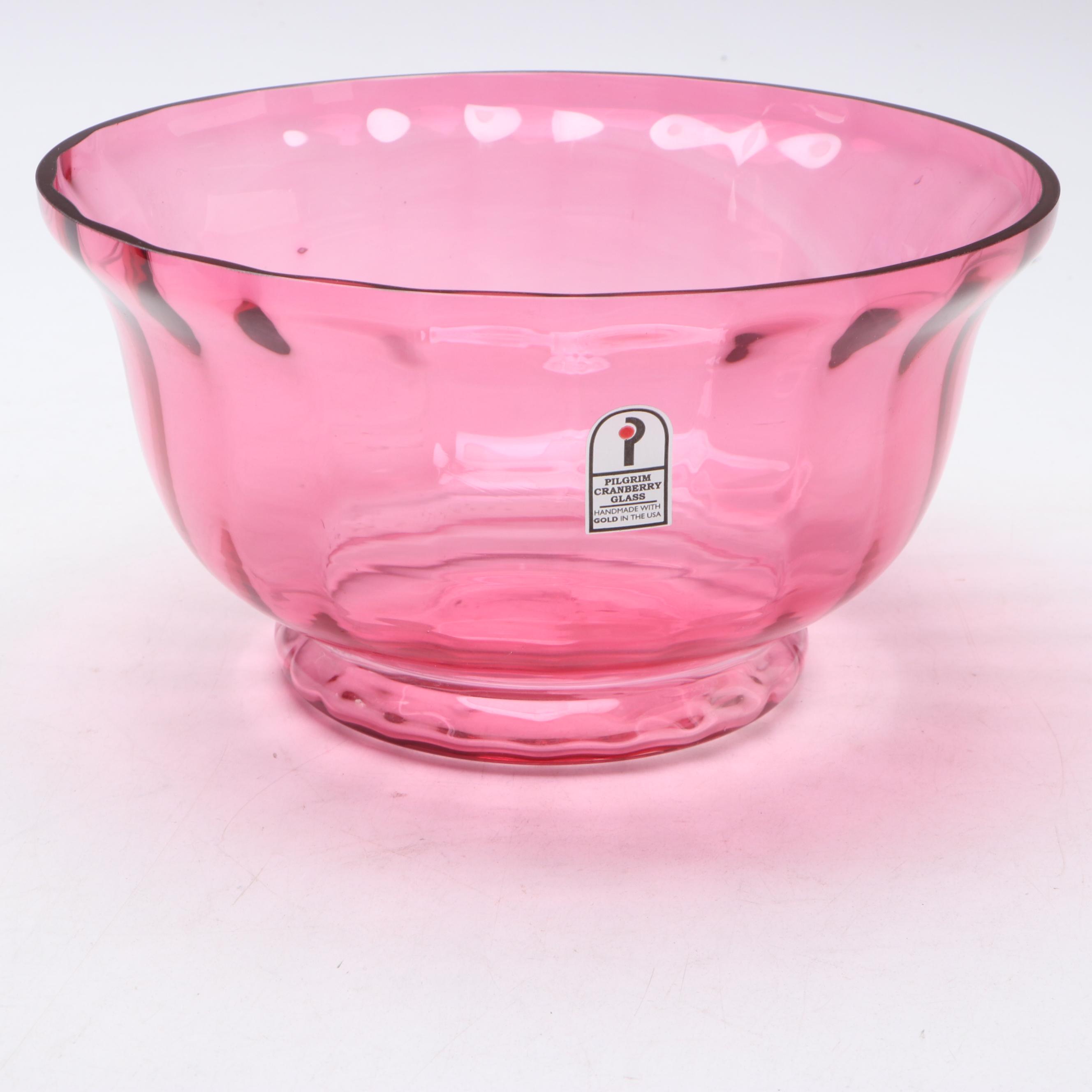 Pilgrim "Paul Revere" Footed Bowl and Cranberry Glass Vases