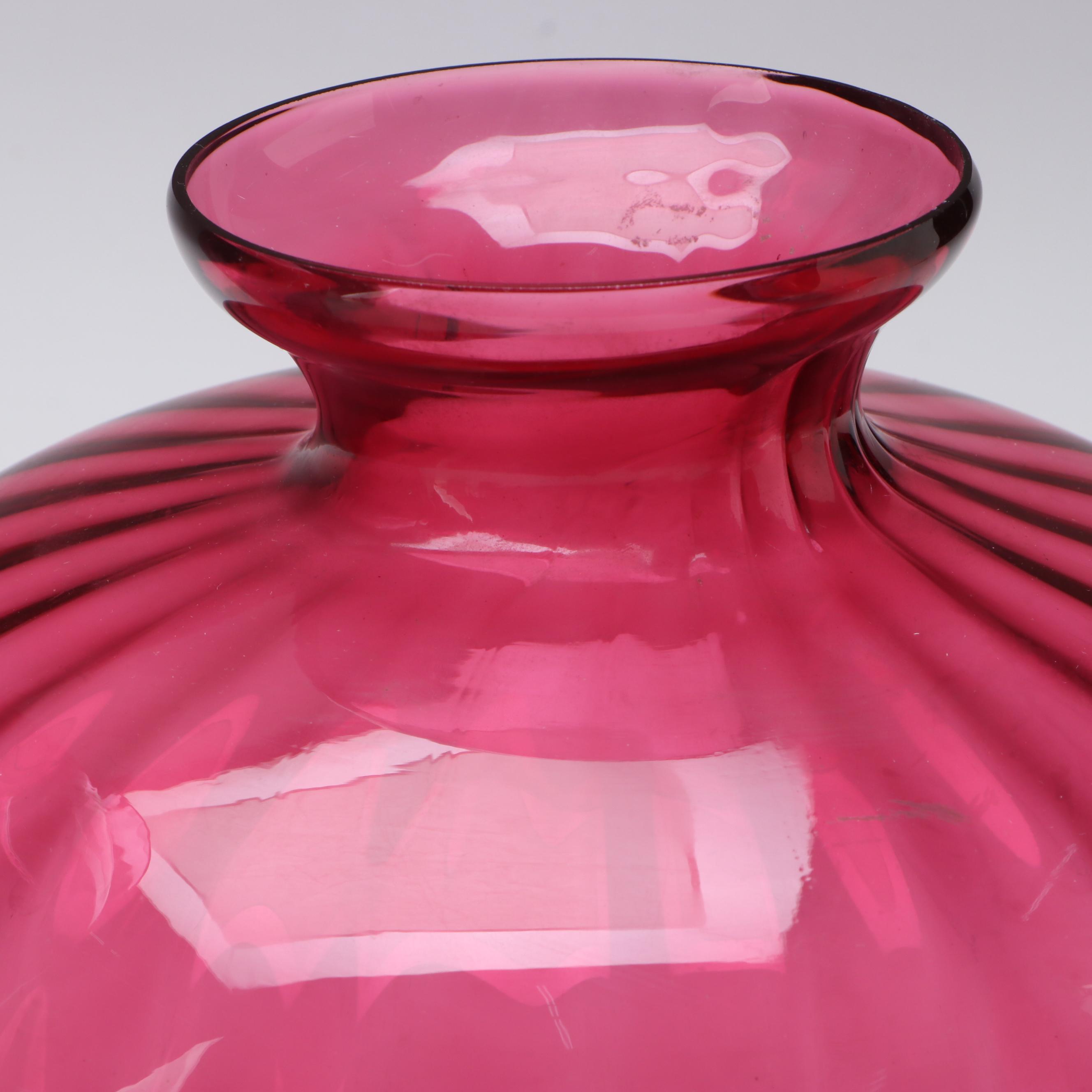 Pilgrim "Paul Revere" Footed Bowl and Cranberry Glass Vases