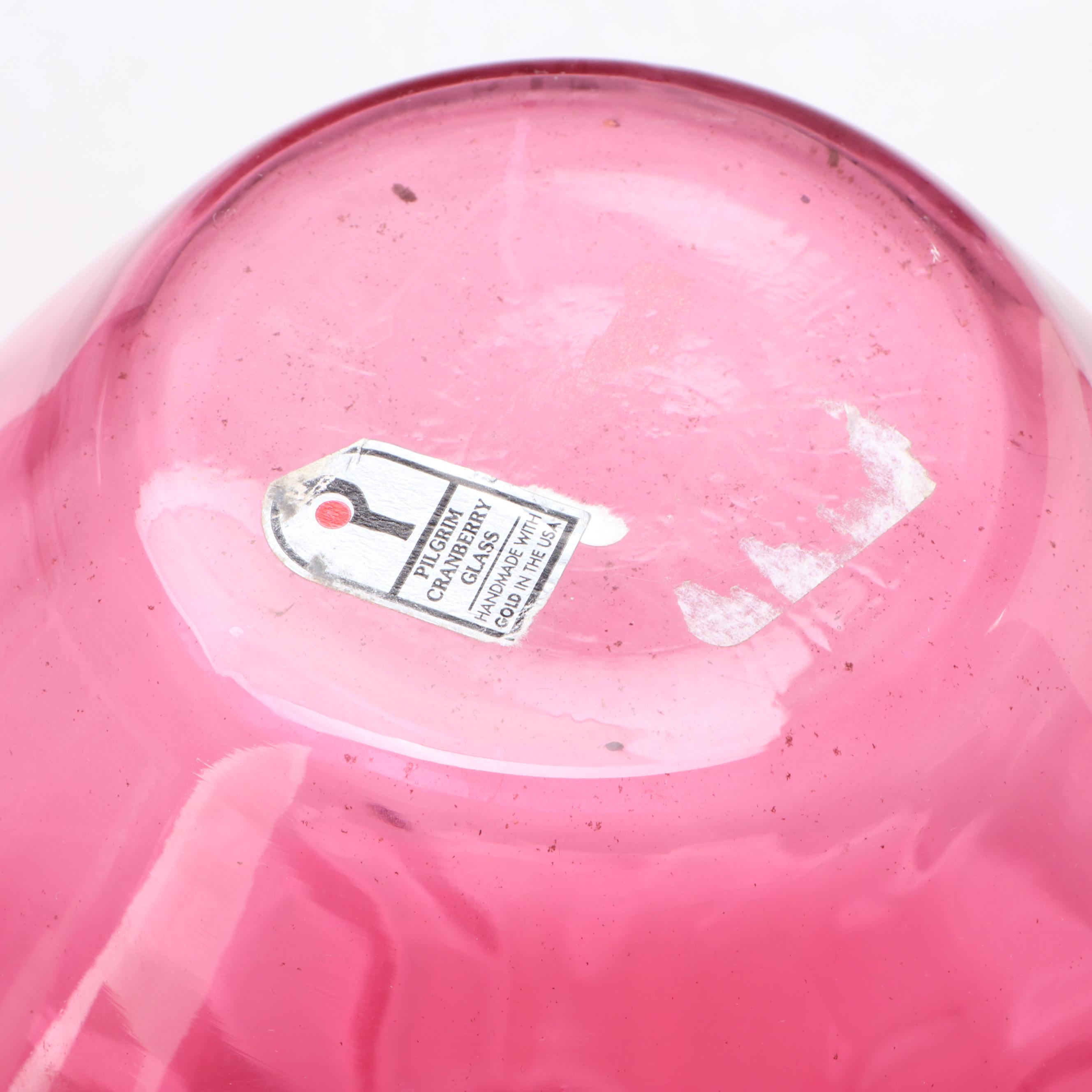 Pilgrim "Paul Revere" Footed Bowl and Cranberry Glass Vases