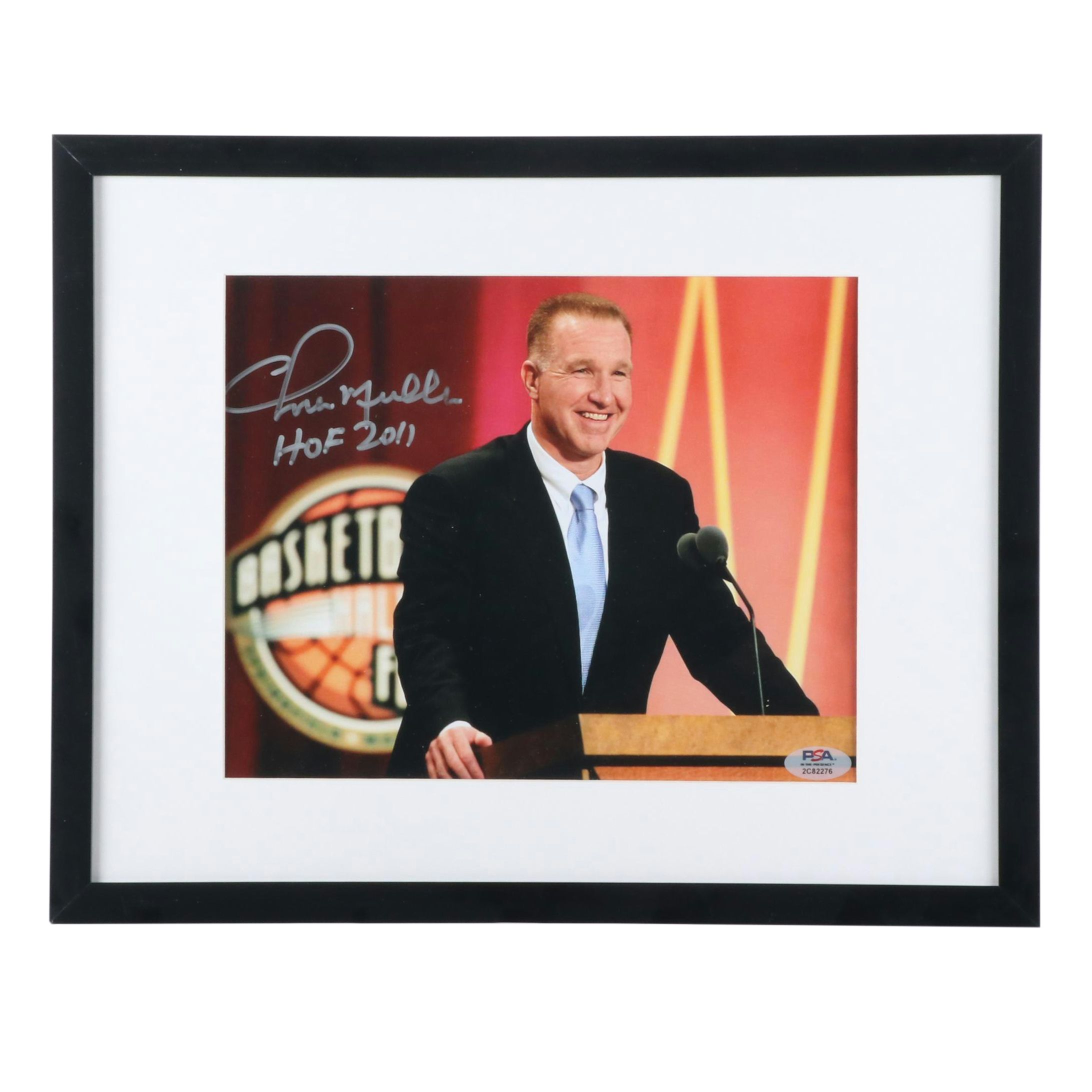 Chris Mullin Signed “HOF 2011” Basketball Print in Matted Frame, PSA