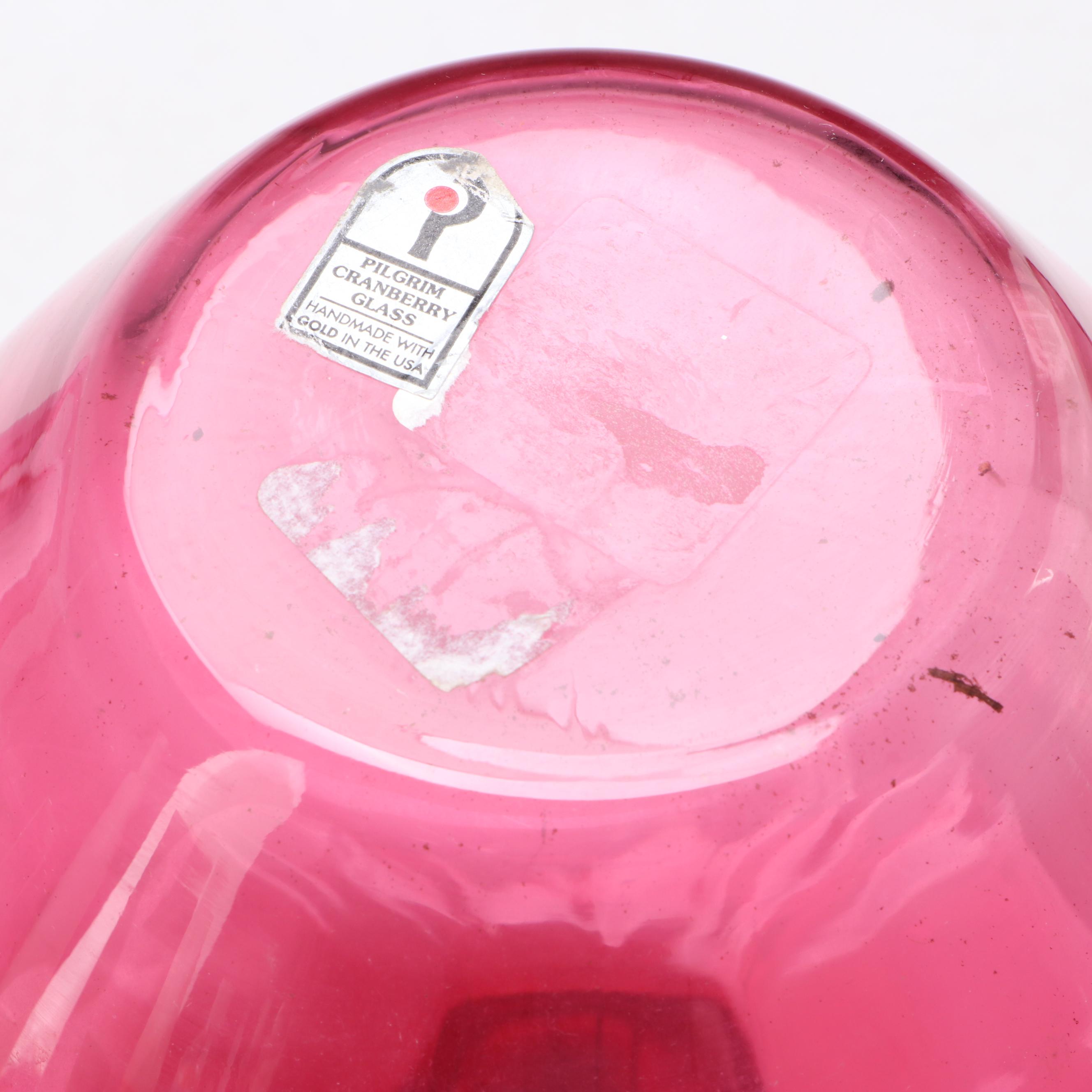 Pilgrim "Paul Revere" Footed Bowl and Cranberry Glass Vases