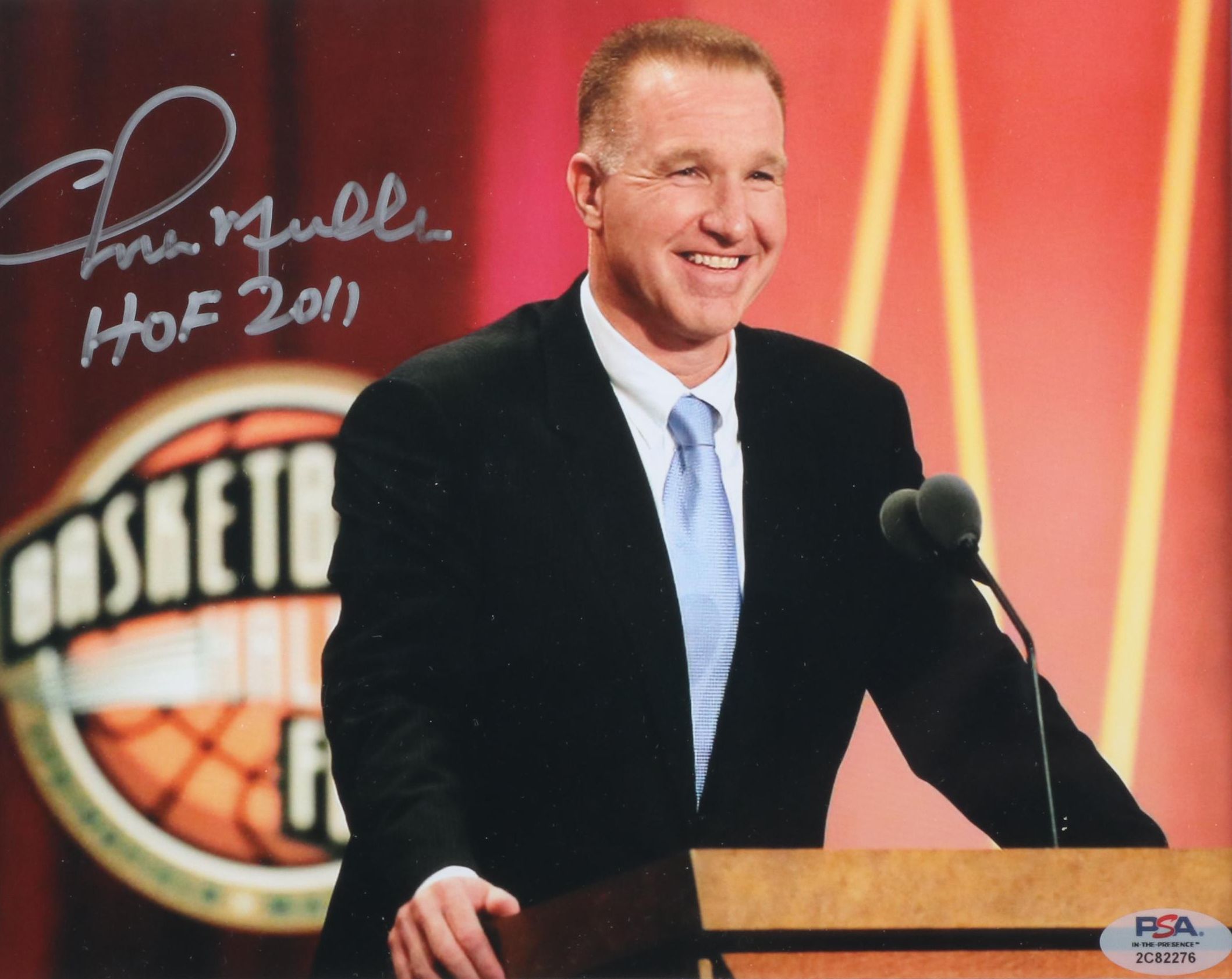 Chris Mullin Signed “HOF 2011” Basketball Print in Matted Frame, PSA