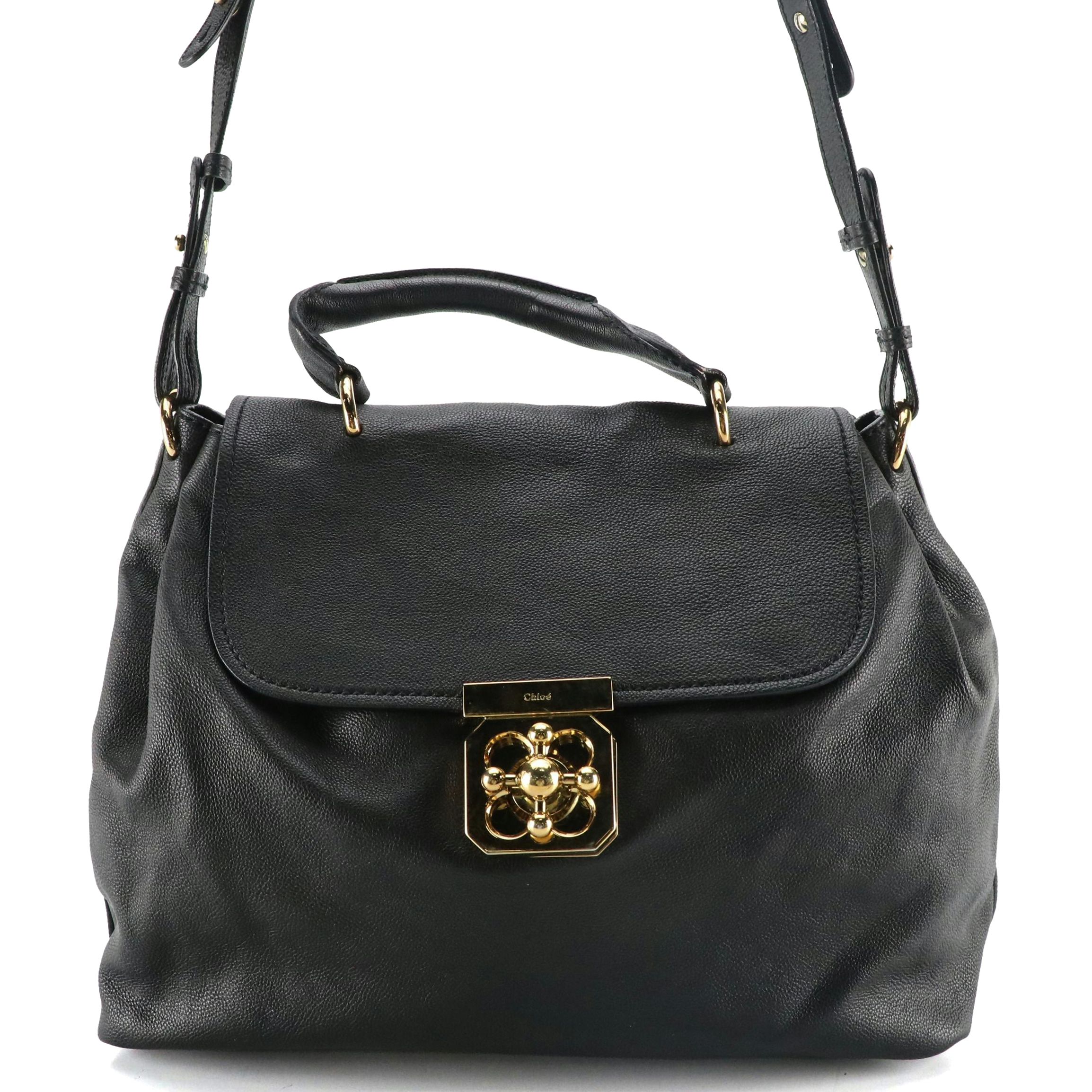 Chloé Elsie Two-Way Satchel in Black Grained Calfskin Leather