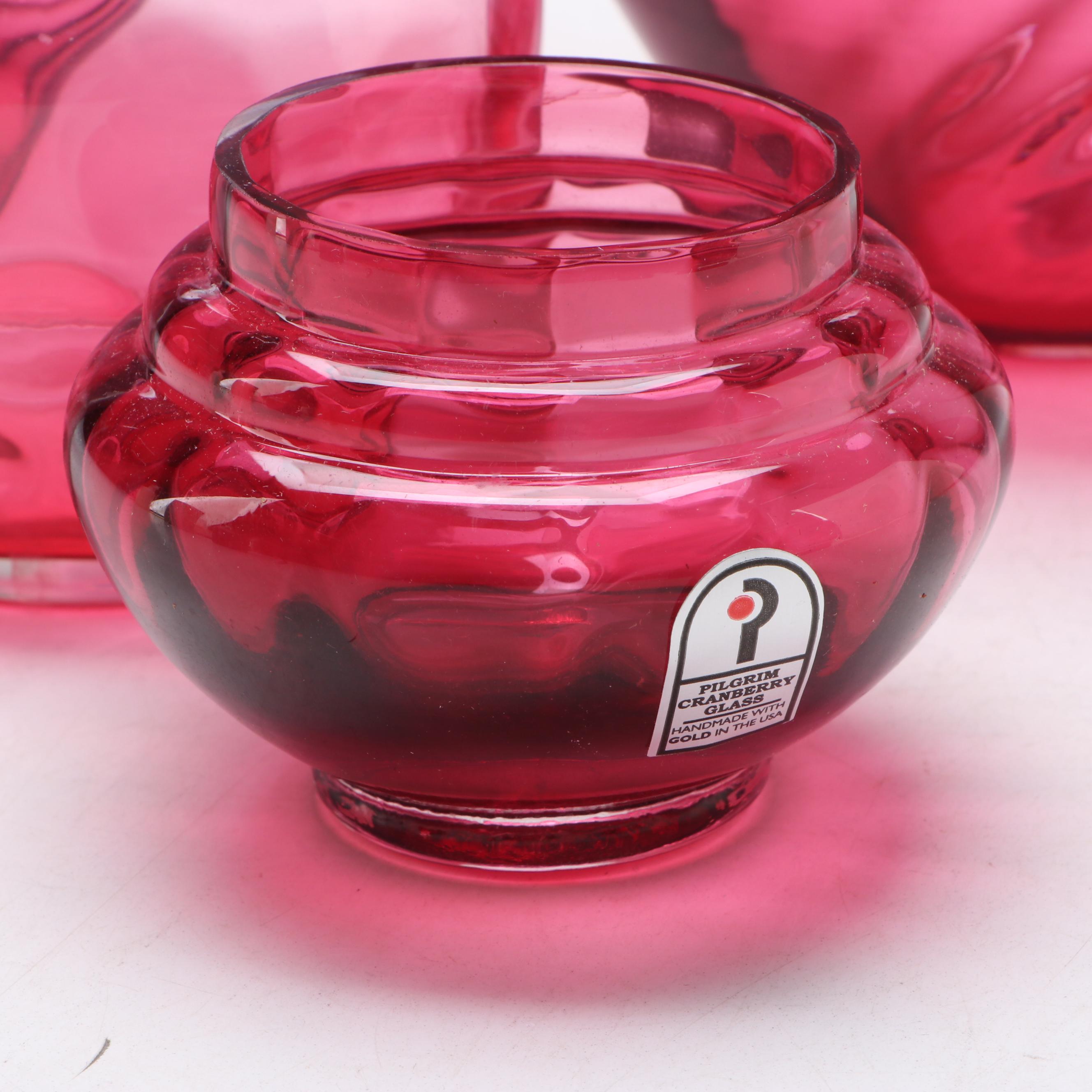 Pilgrim Handblown Cranberry Glass Vases