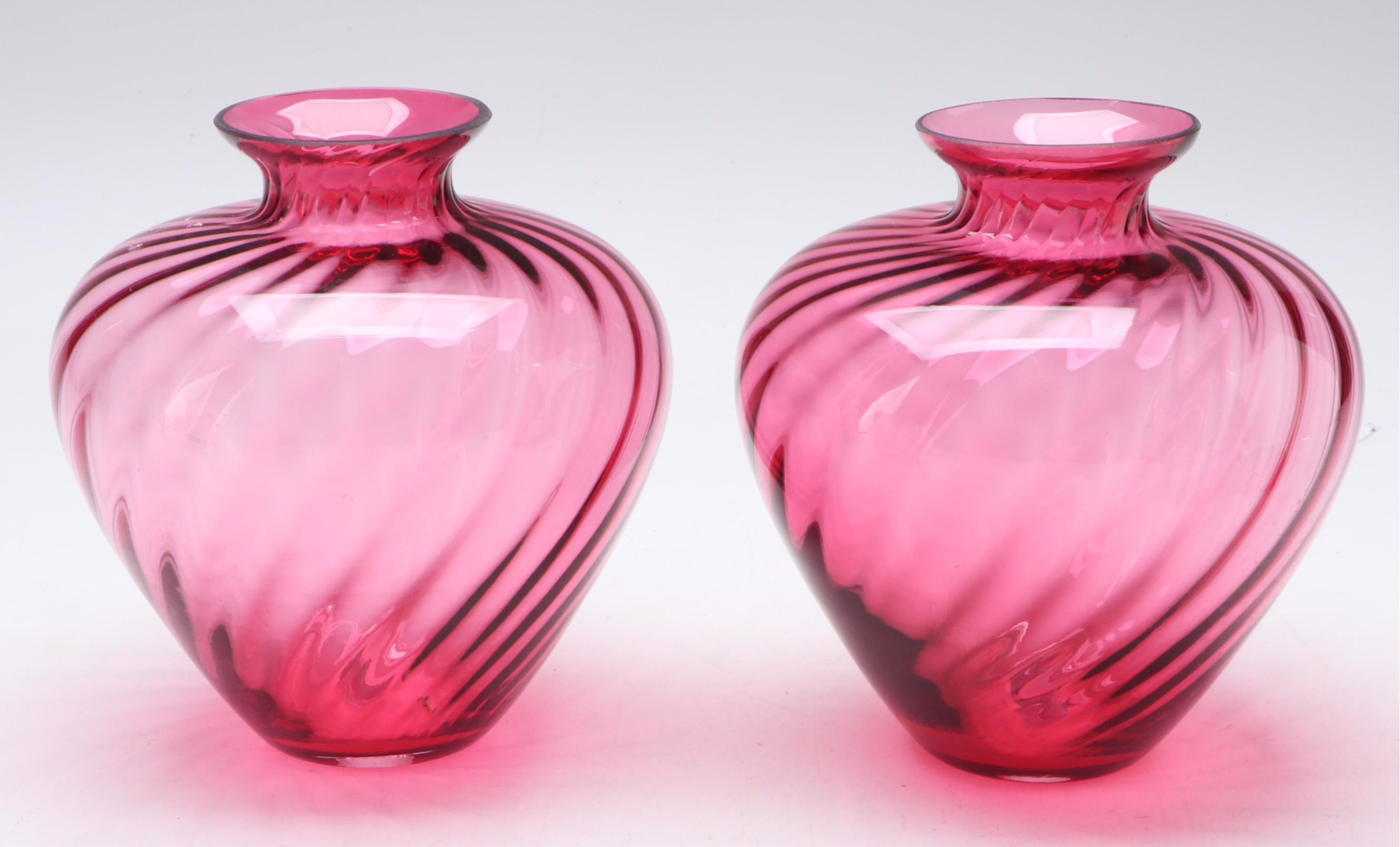 Pilgrim Handblown Cranberry Glass Vases