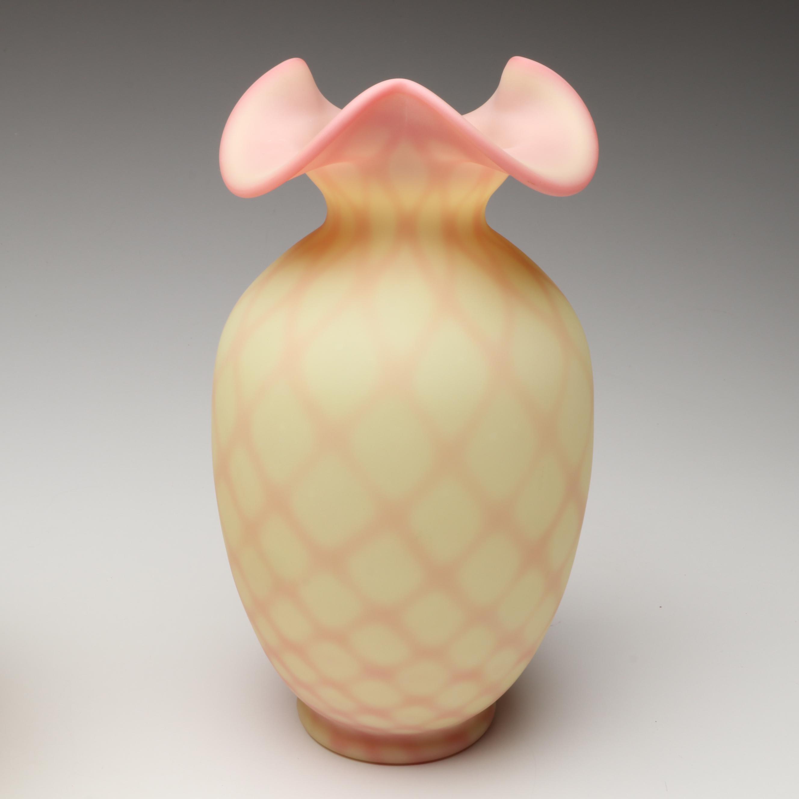 Fenton Hand-Painted Uranium Glass with Other Ruffle Edge Vases