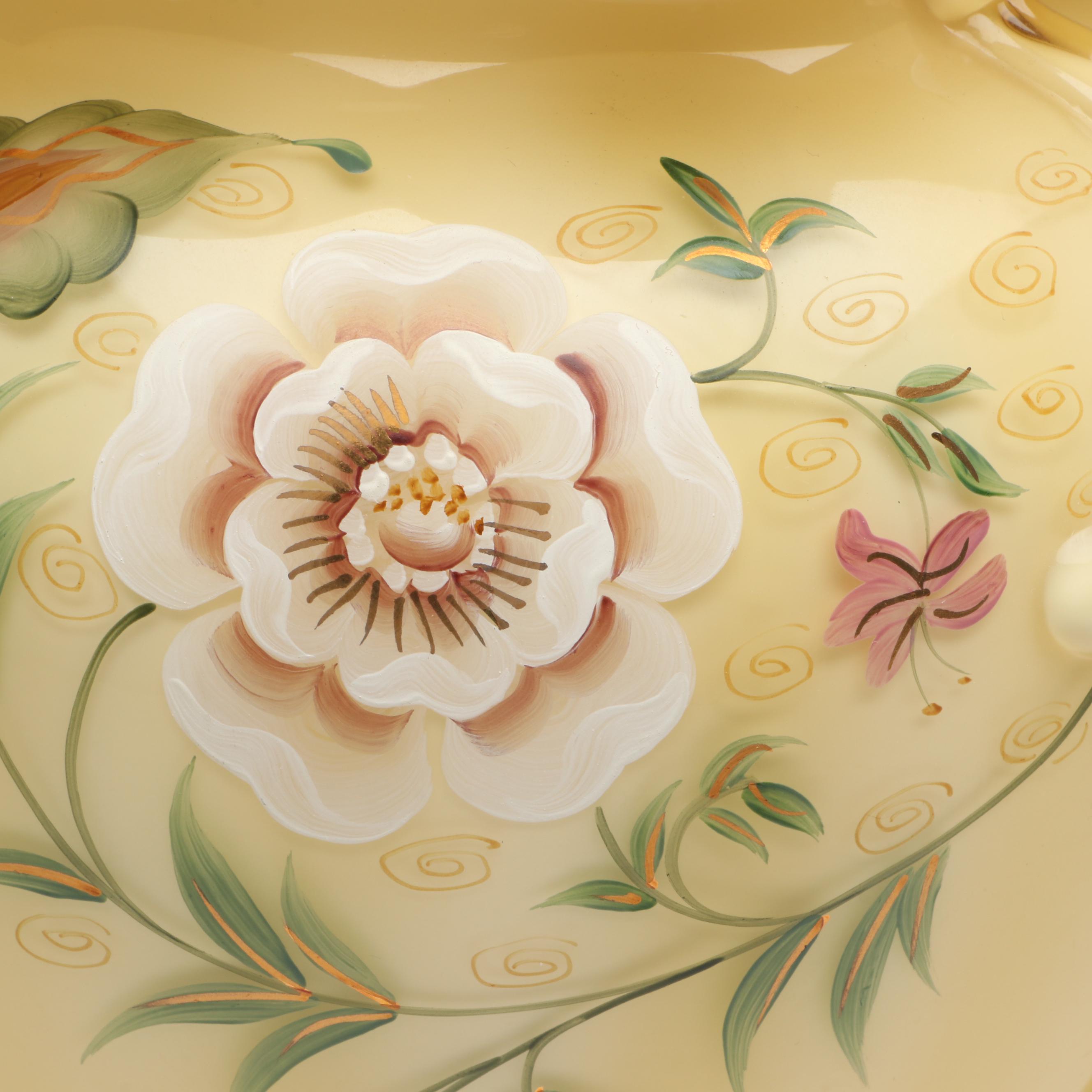 Fenton Hand-Painted Uranium Glass with Other Ruffle Edge Vases