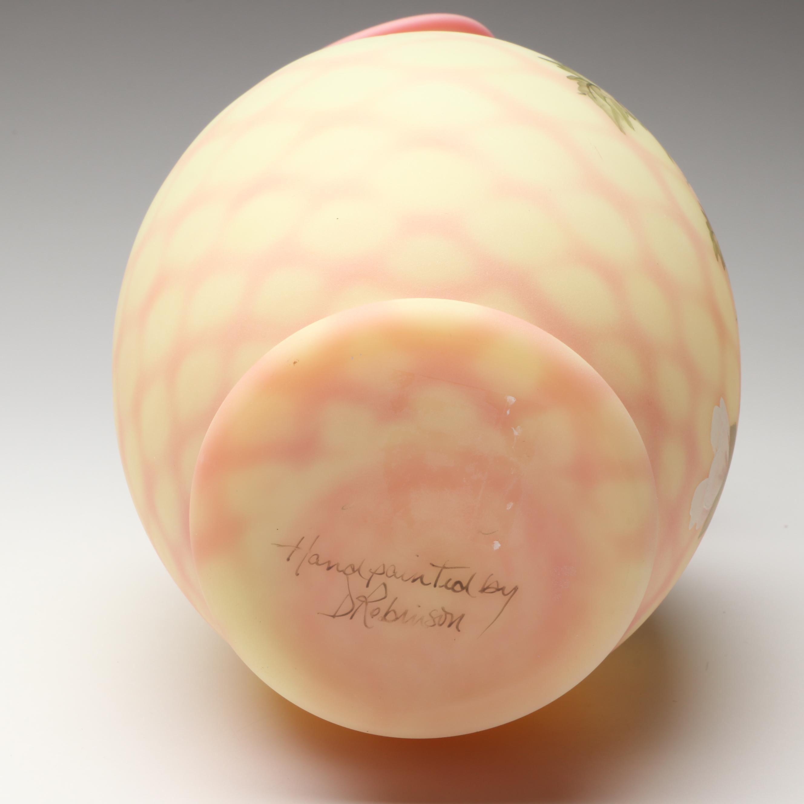 Fenton Hand-Painted Uranium Glass with Other Ruffle Edge Vases