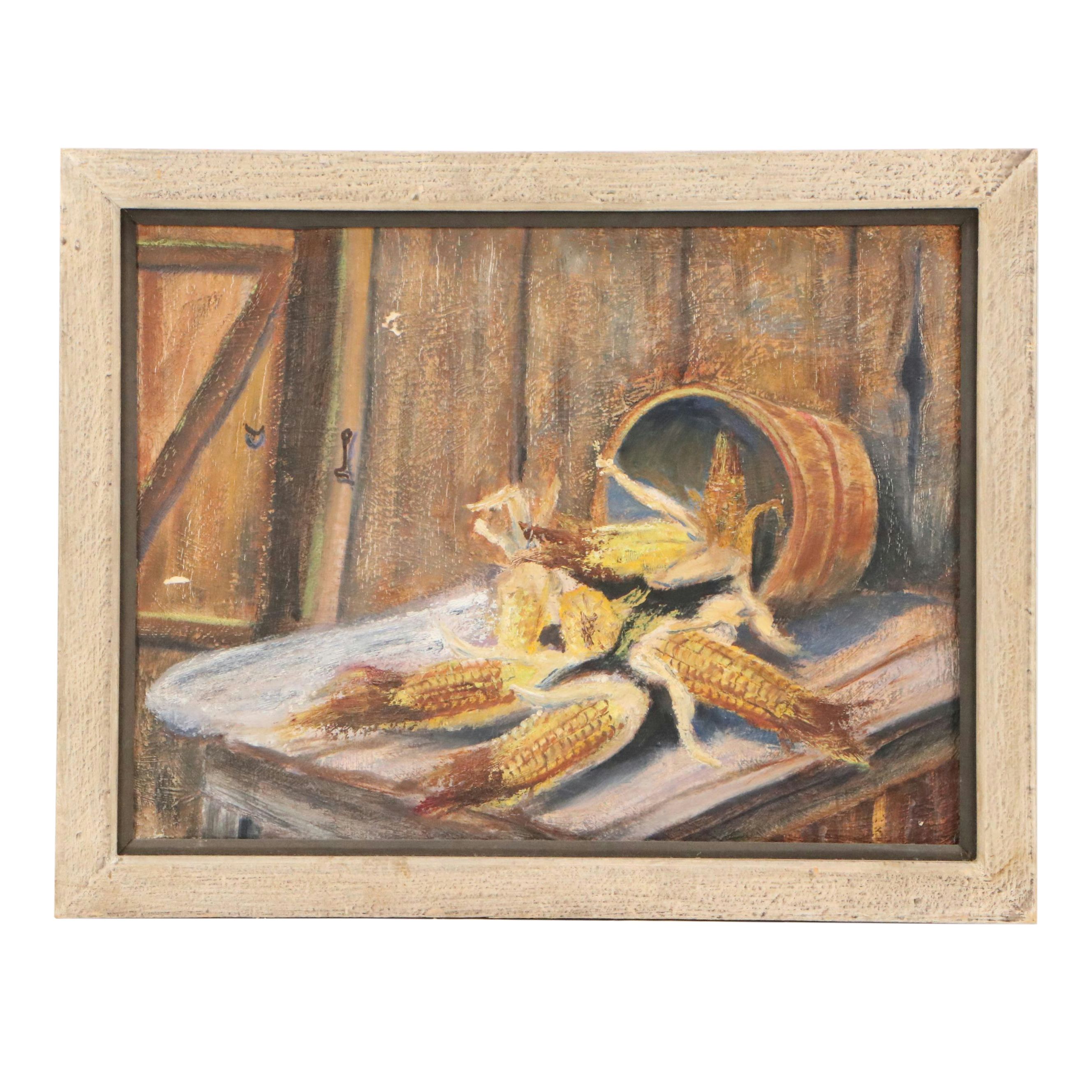 Oil Painting of Rustic Corn, Mid to Late 20th Century