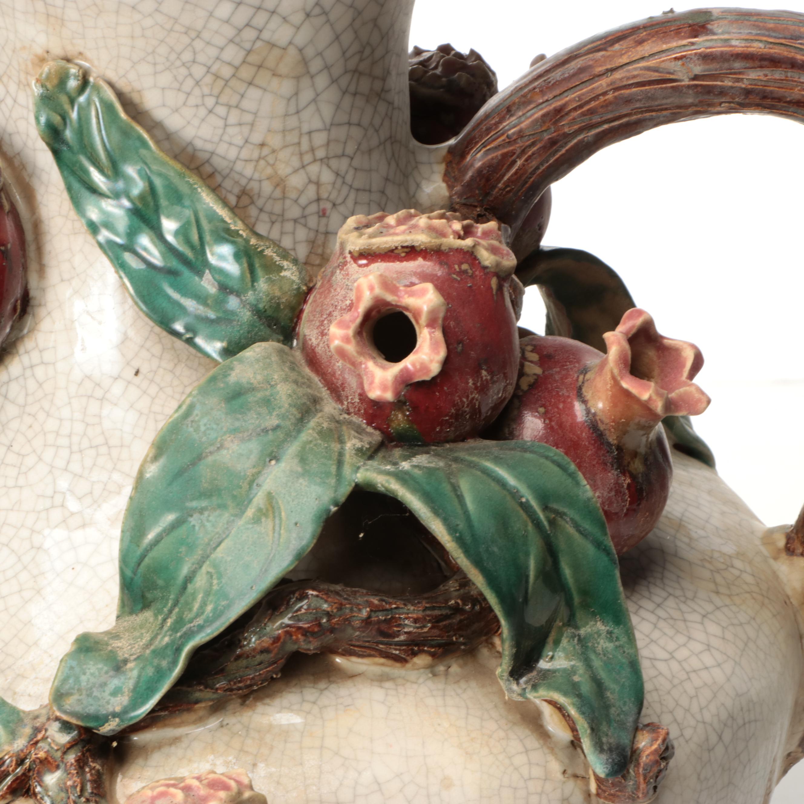 Italian Majolica Pomegranate on Vines Floor Vase