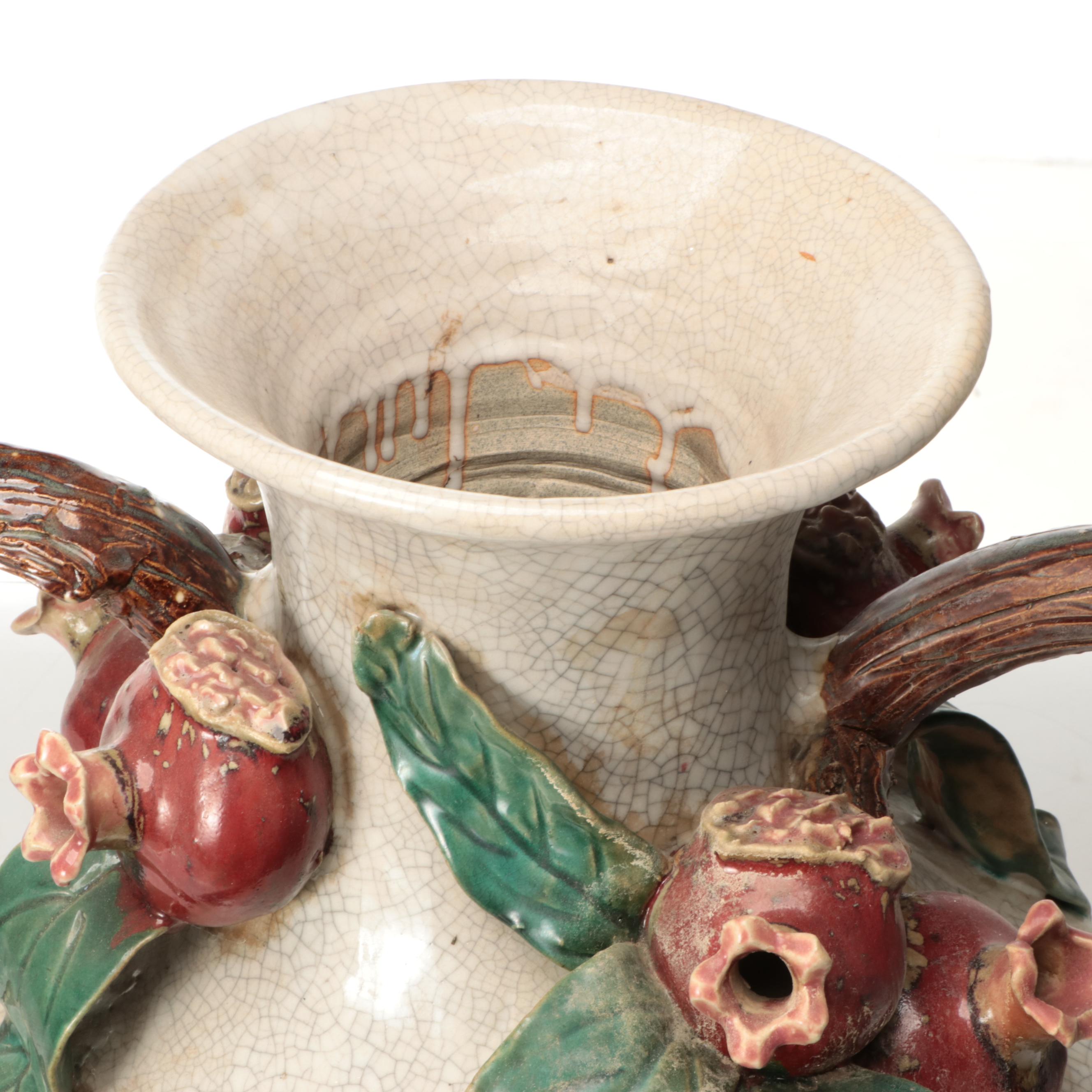 Italian Majolica Pomegranate on Vines Floor Vase