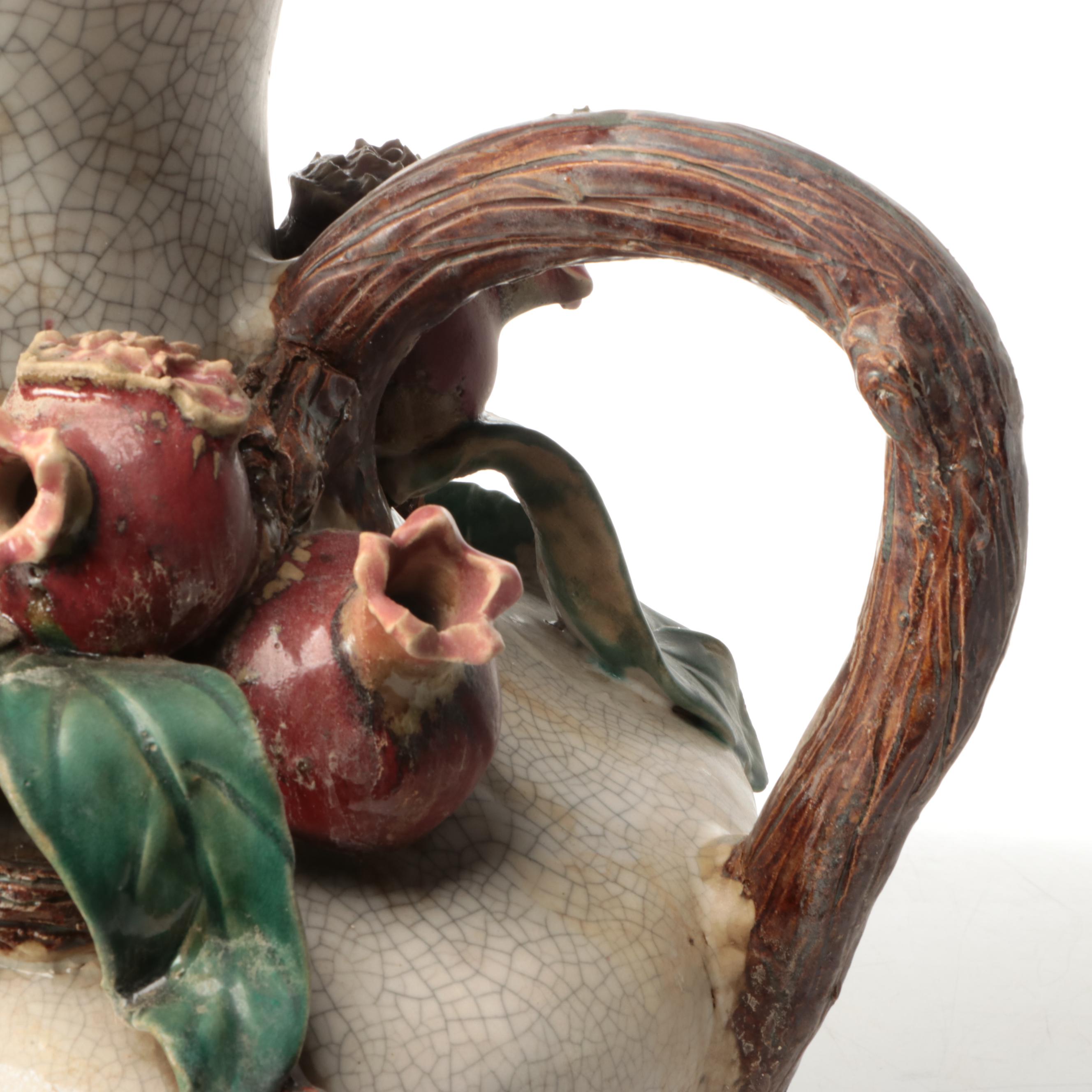 Italian Majolica Pomegranate on Vines Floor Vase