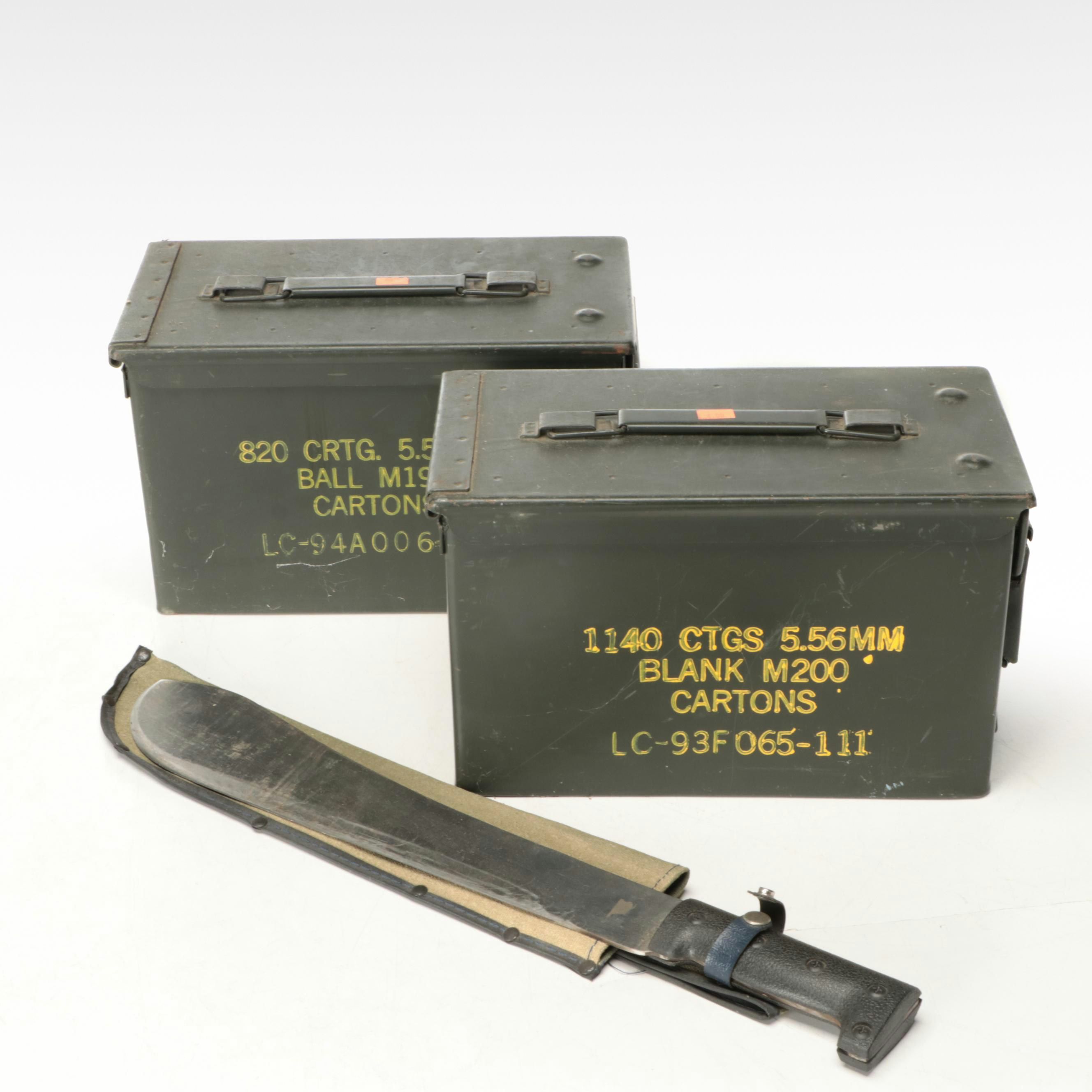 U.S. Military 5.56mm M200 Ammunition Cans with Machete