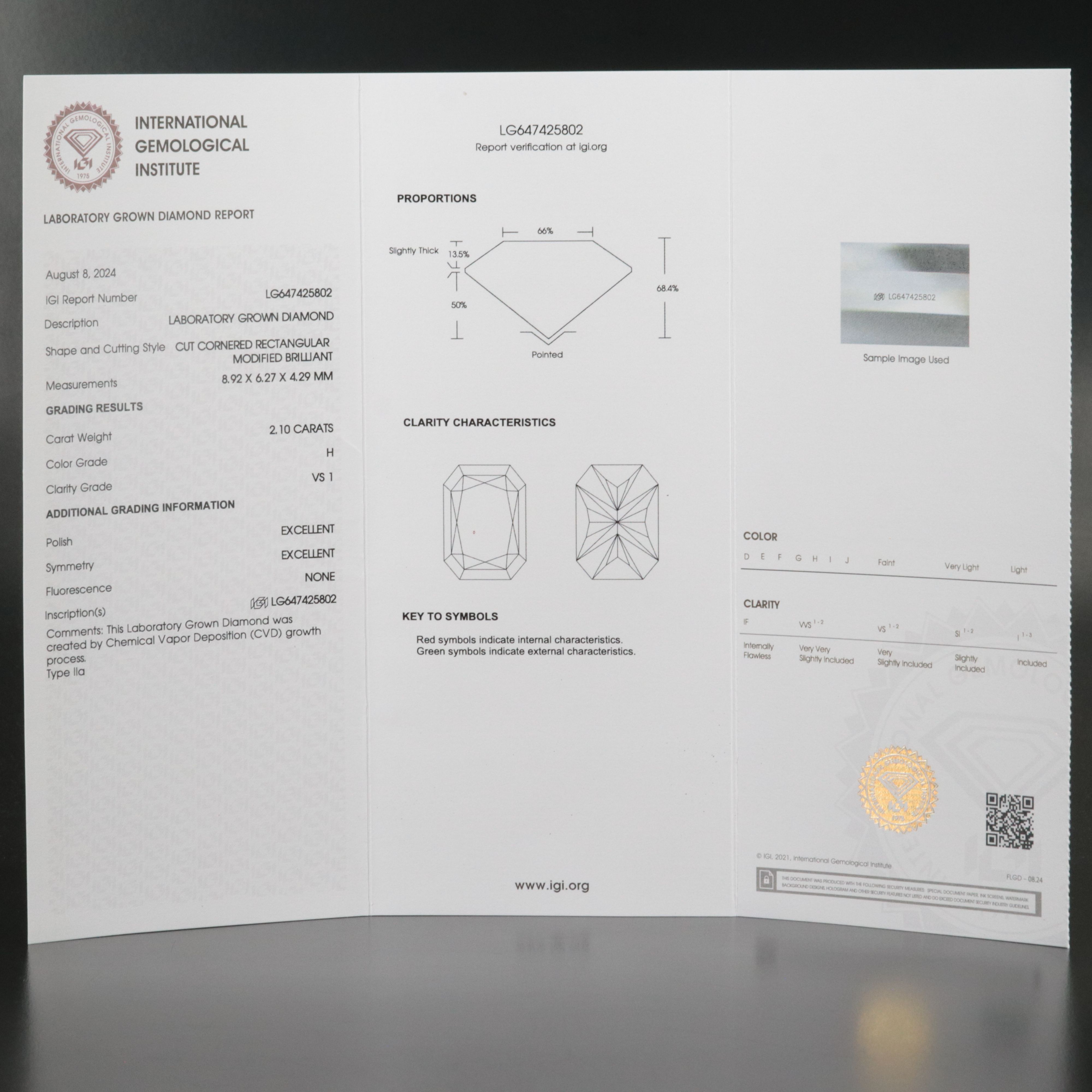 Loose 2.10 CT Lab Grown Diamond with IGI Report