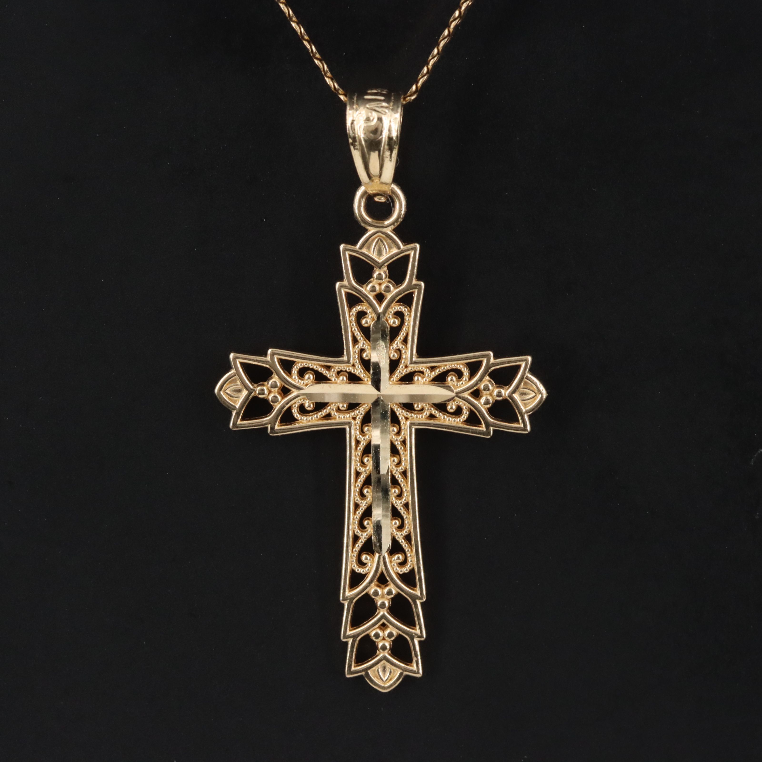Italian 14K Filigree Cross Pendant Necklace