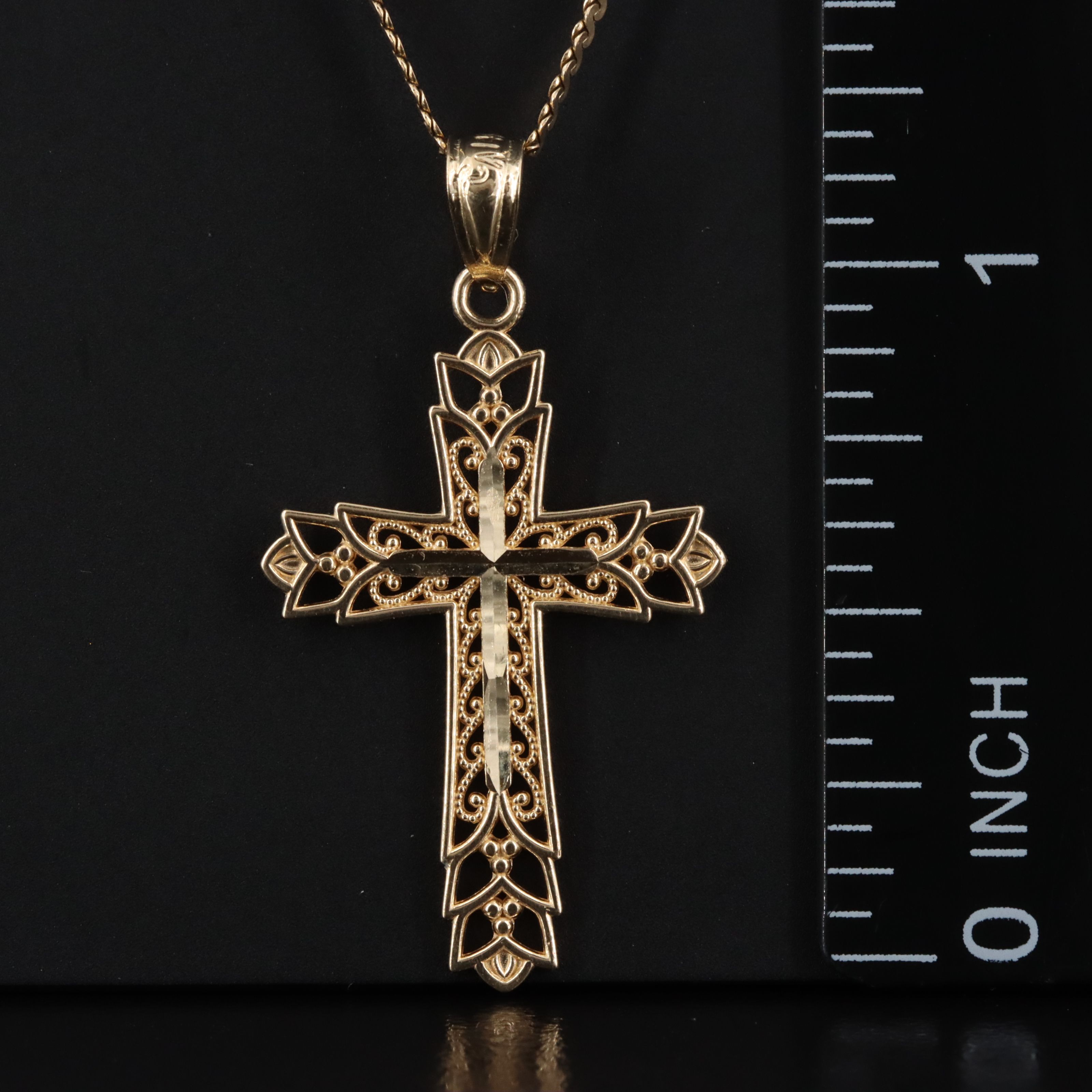 Italian 14K Filigree Cross Pendant Necklace