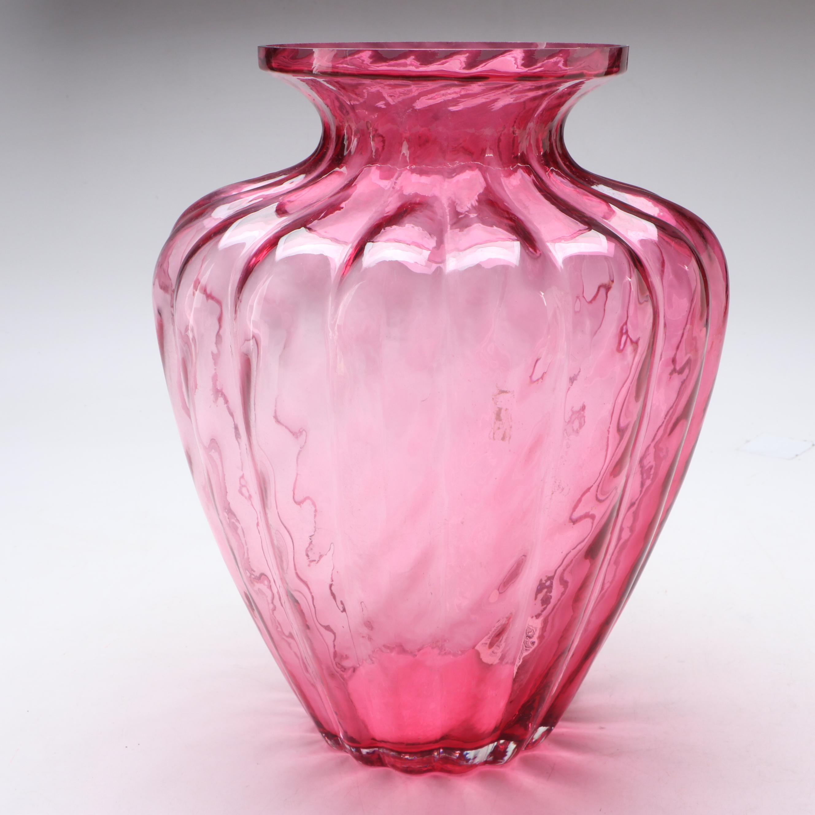Pilgrim "Canterbury" and "Camille" Cranberry Glass Vases with Lidded Vessel