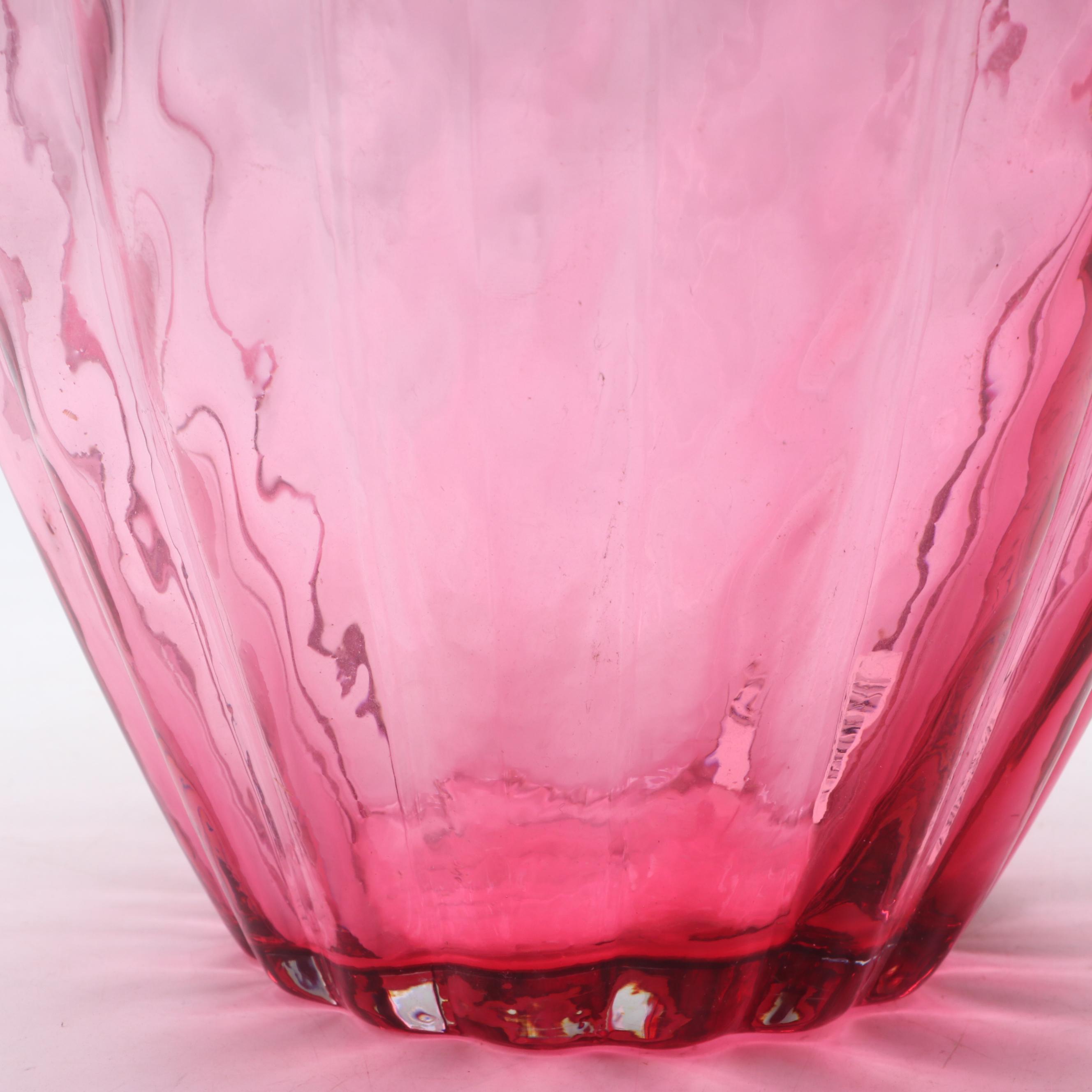 Pilgrim "Canterbury" and "Camille" Cranberry Glass Vases with Lidded Vessel