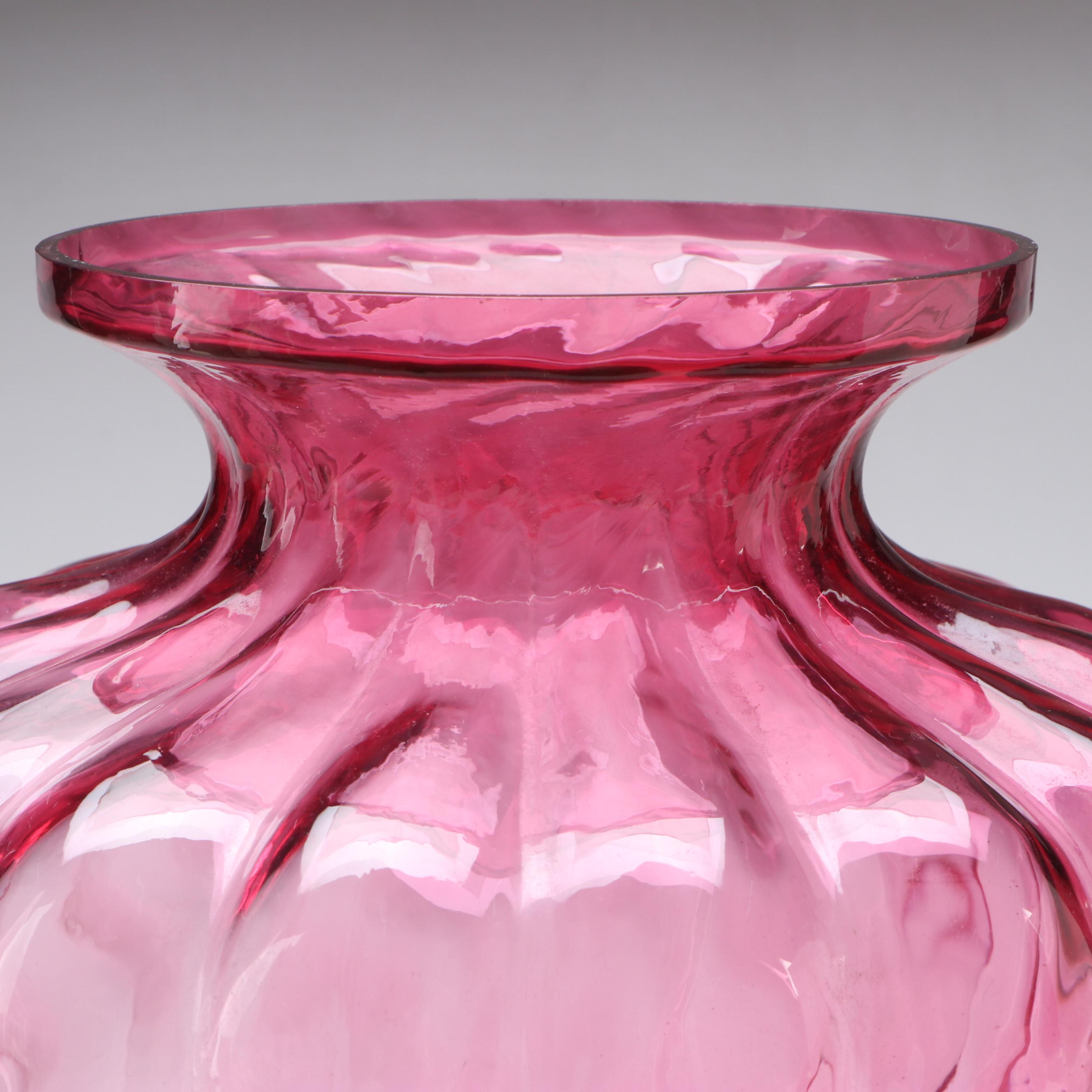 Pilgrim "Canterbury" and "Camille" Cranberry Glass Vases with Lidded Vessel