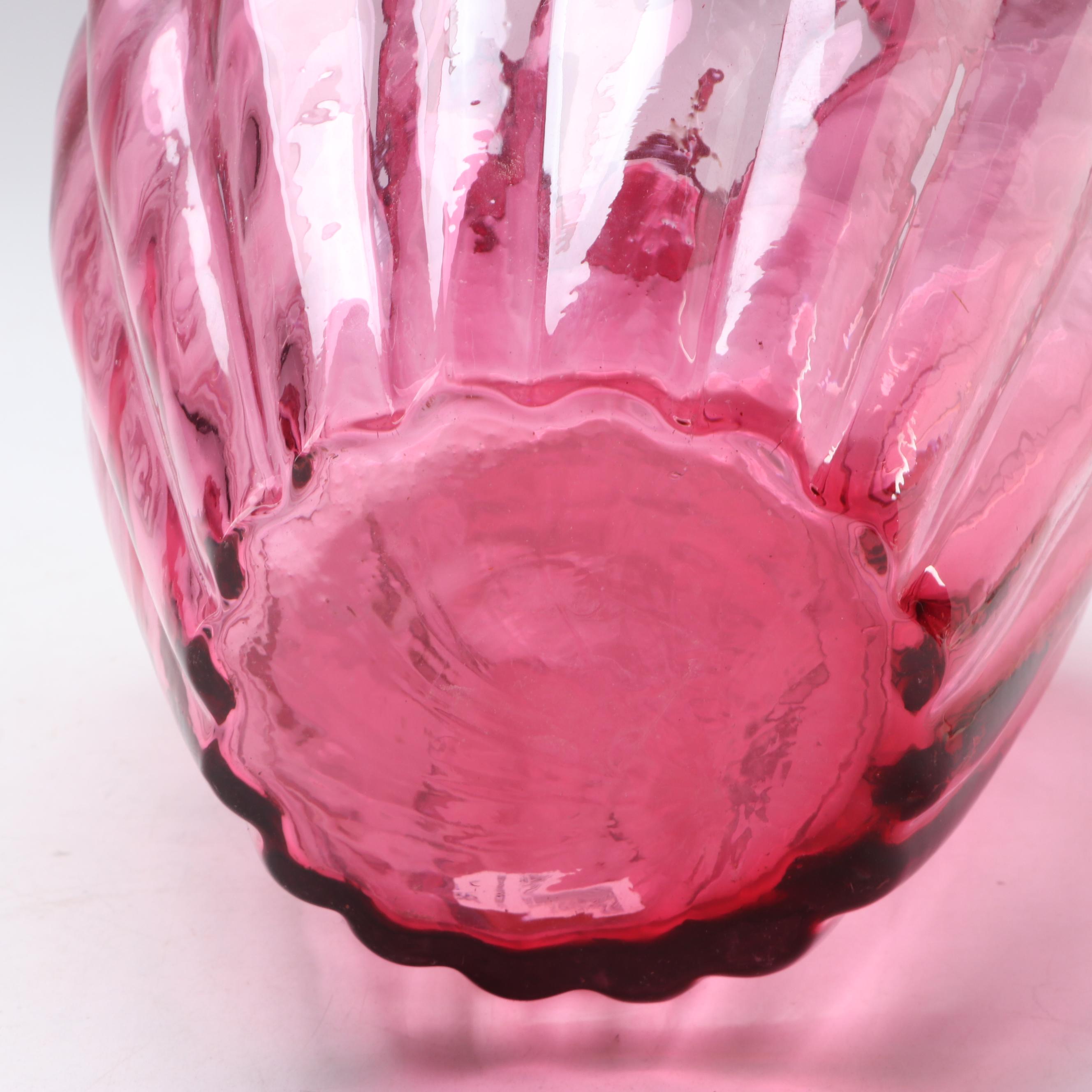 Pilgrim "Canterbury" and "Camille" Cranberry Glass Vases with Lidded Vessel