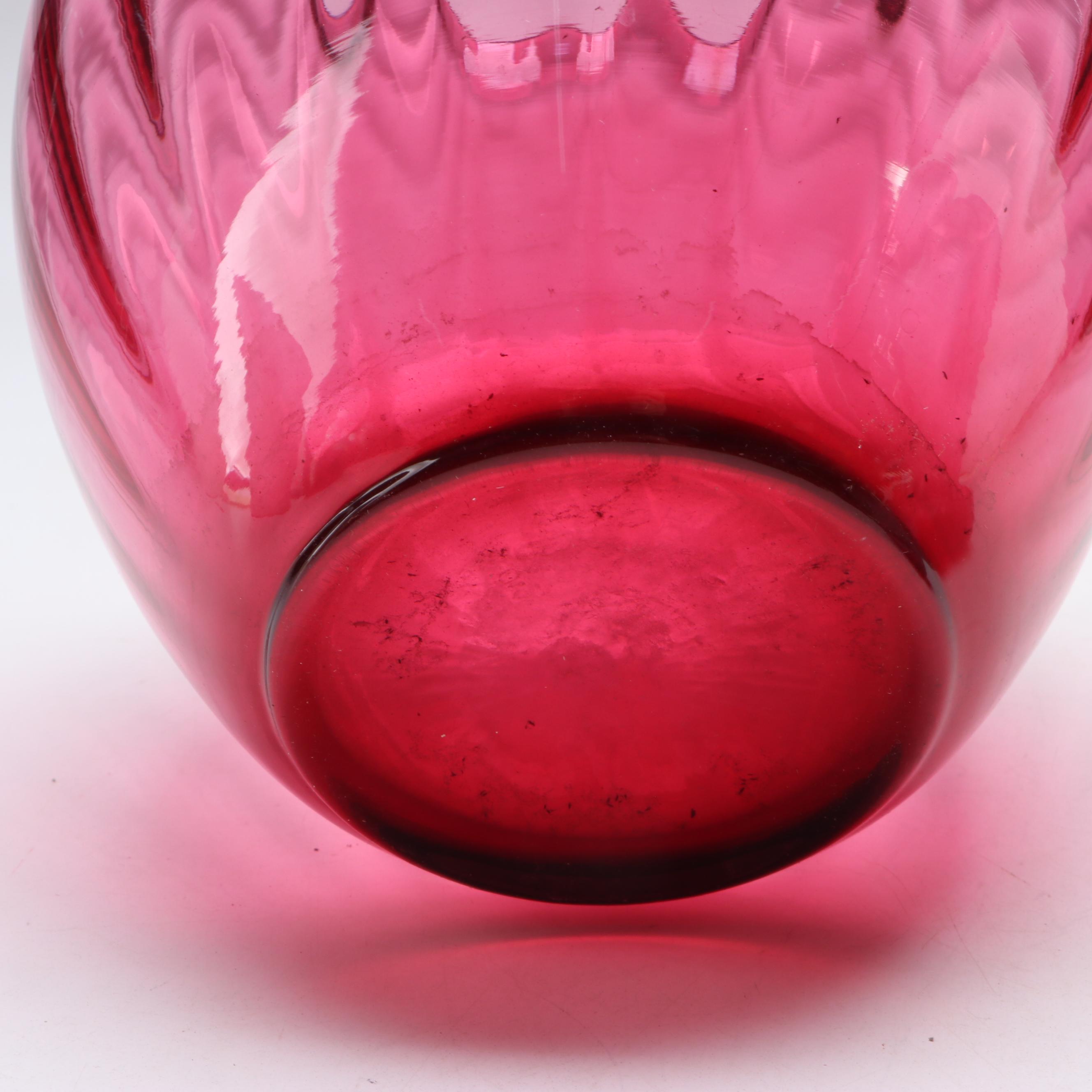 Pilgrim "Canterbury" and "Camille" Cranberry Glass Vases with Lidded Vessel