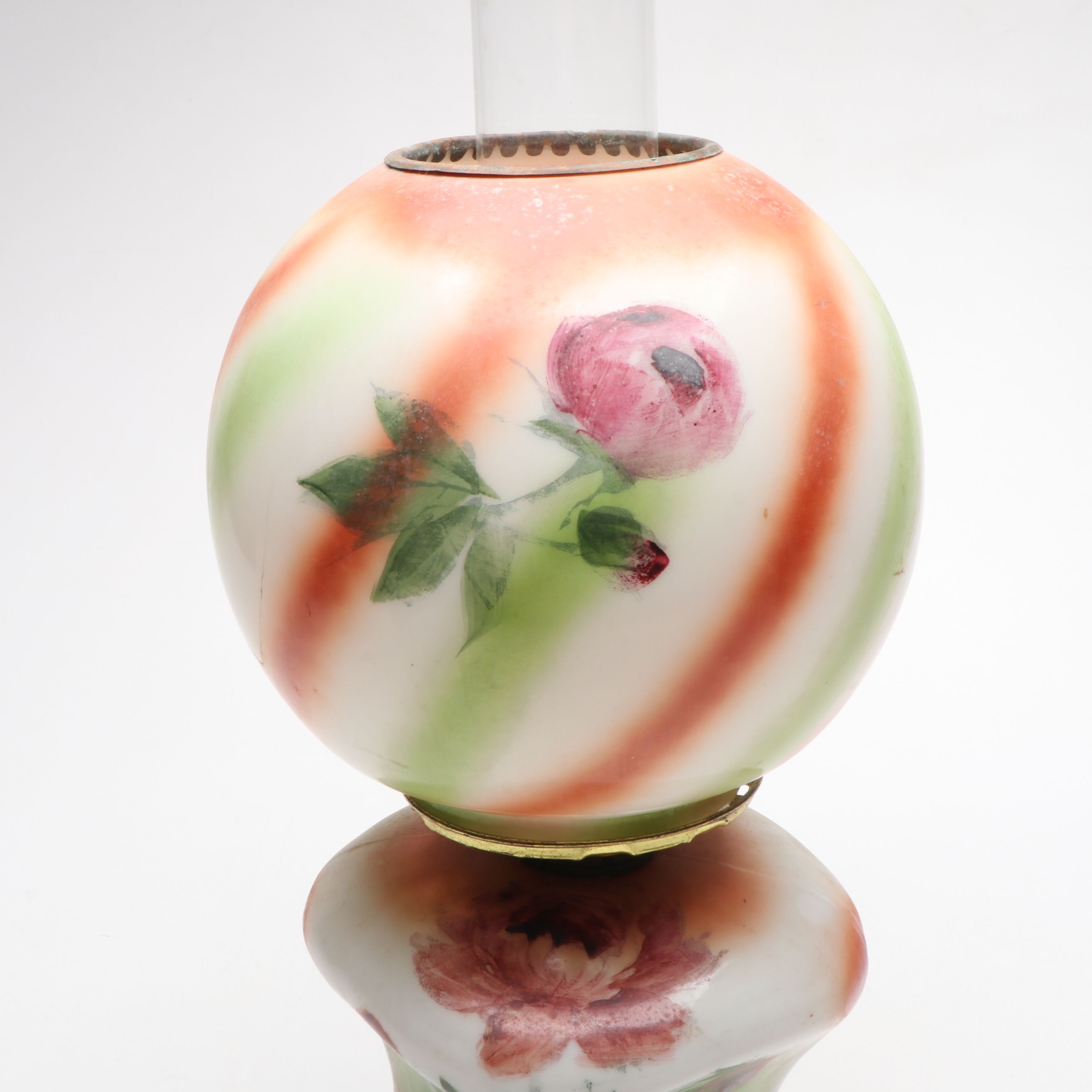 Hand-Painted Milk Glass Kerosene Parlor Lamp, Early 20th Century