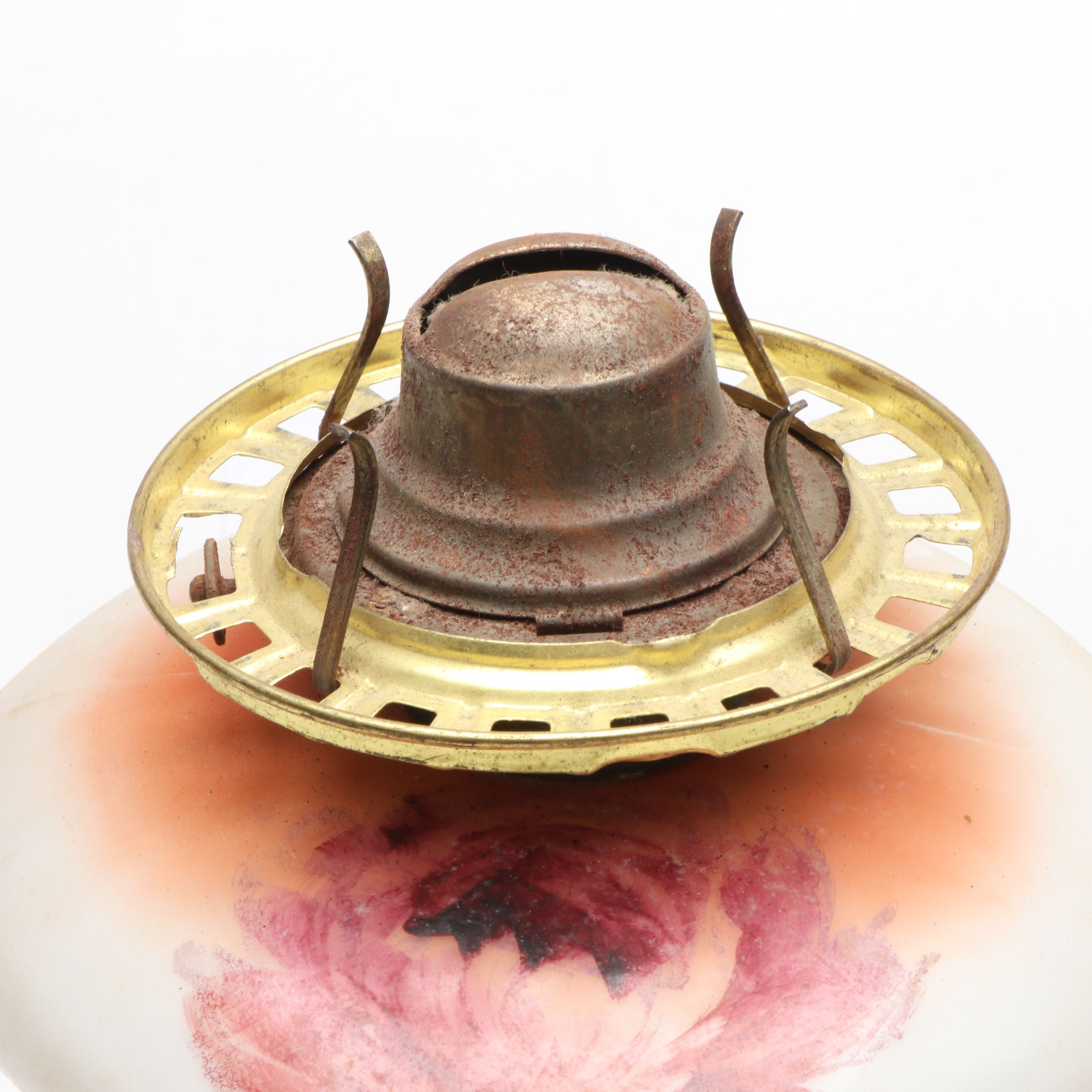 Hand-Painted Milk Glass Kerosene Parlor Lamp, Early 20th Century