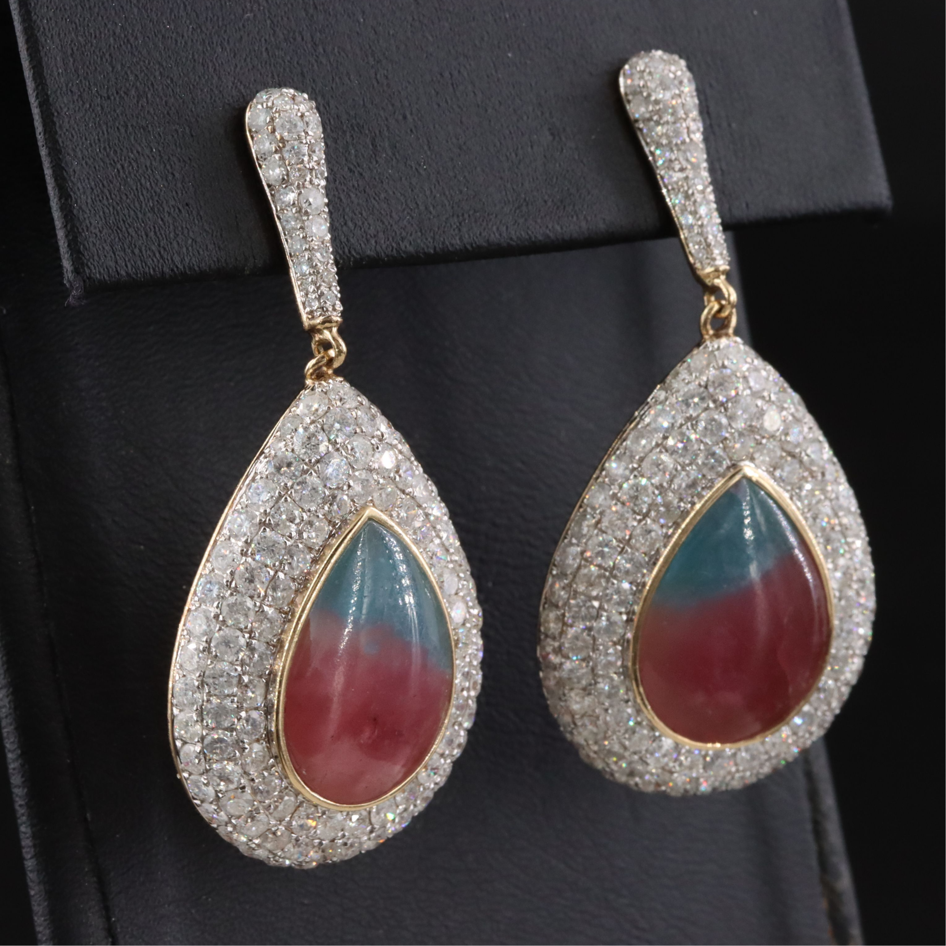 14K Brazillian Paraìba Tourmaline & Mica and Diamond Earrings with GIA Report